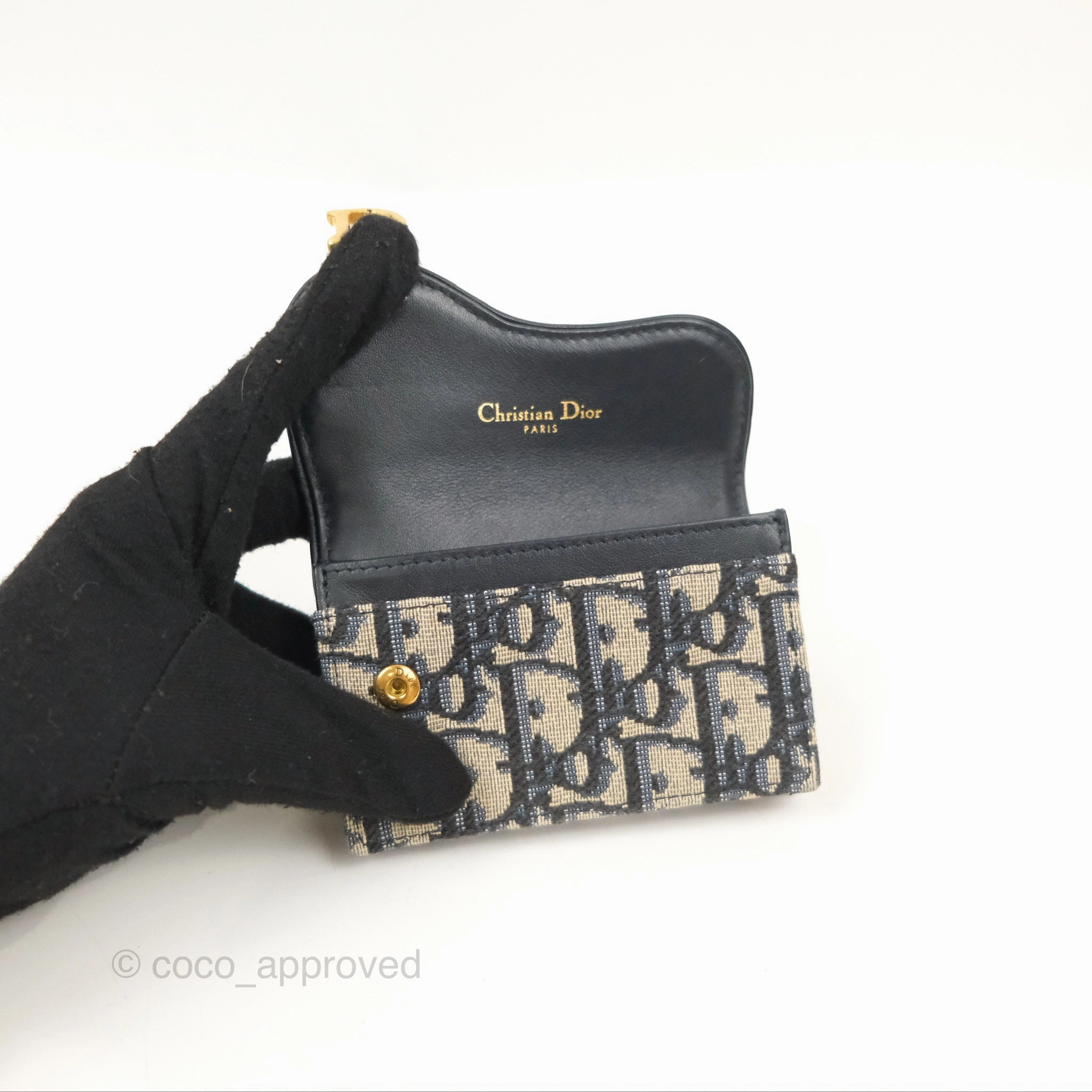 Christian Dior Saddle Flap Card Holder Blue Dior Oblique Jacquard