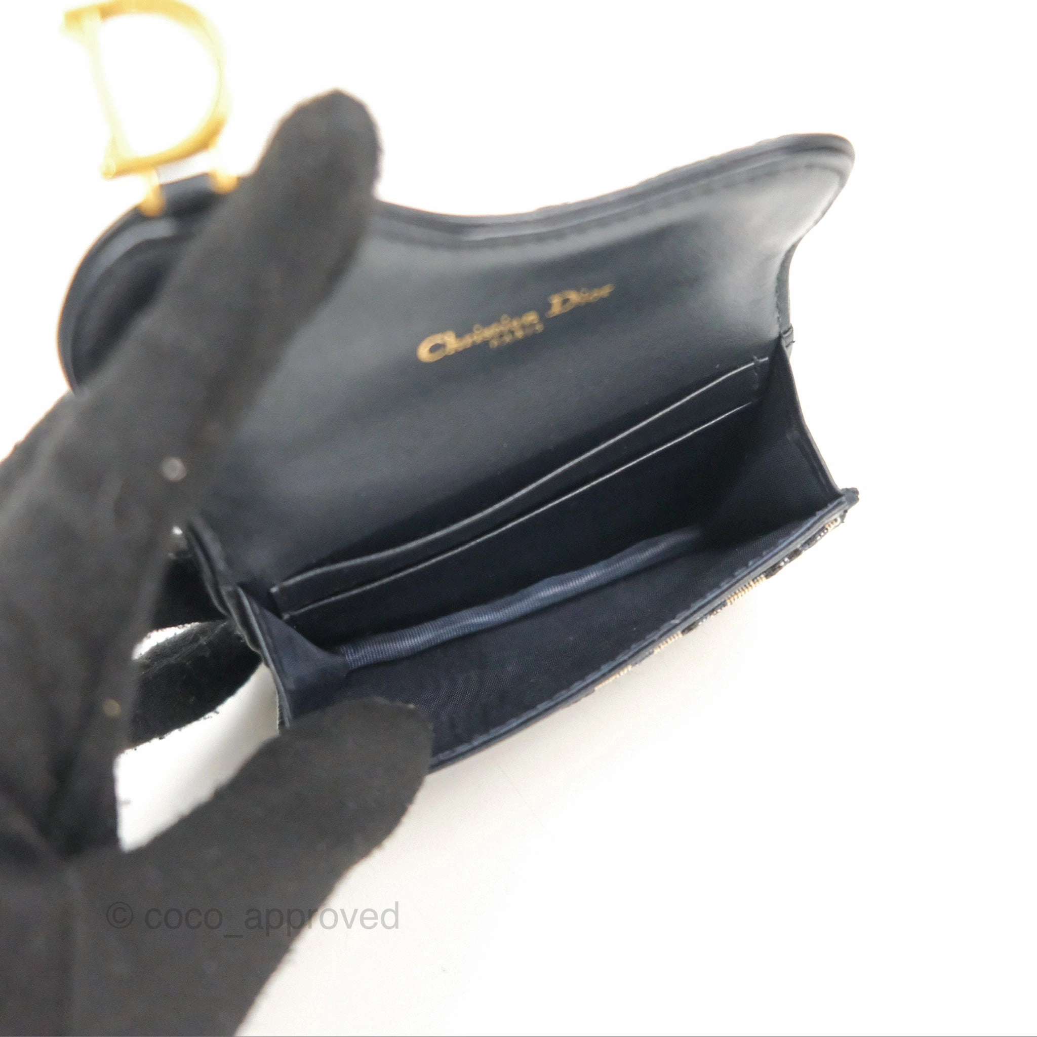 Christian Dior Saddle Flap Card Holder Blue Dior Oblique Jacquard