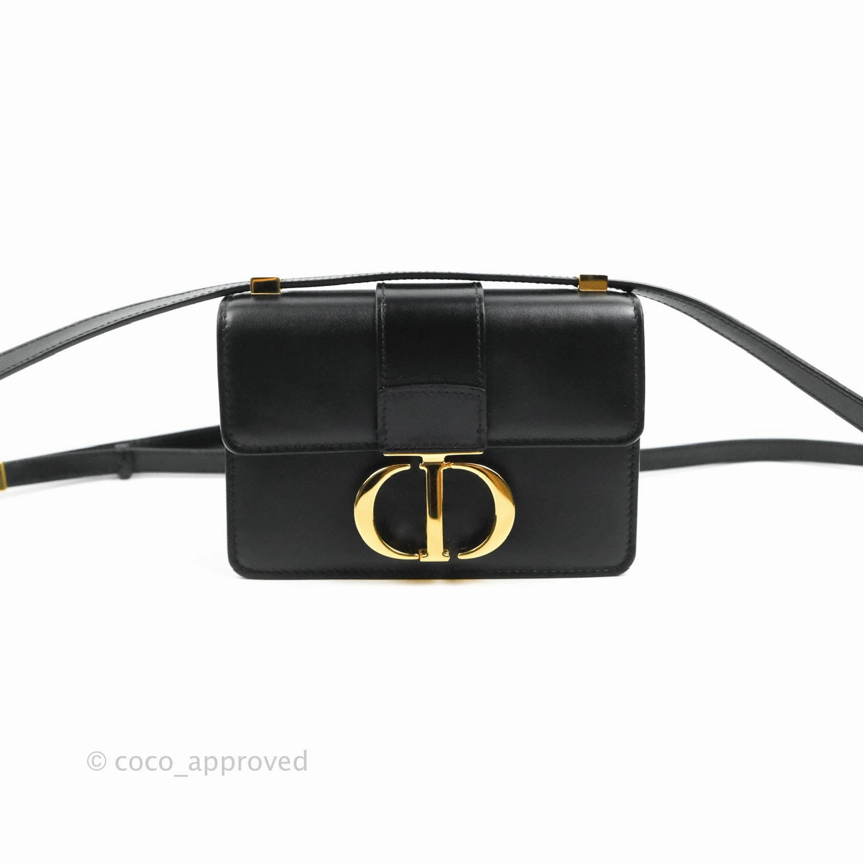 Christian Dior Smooth Calfskin Micro 30 Montaigne Flap Bag Black Gold Hardware