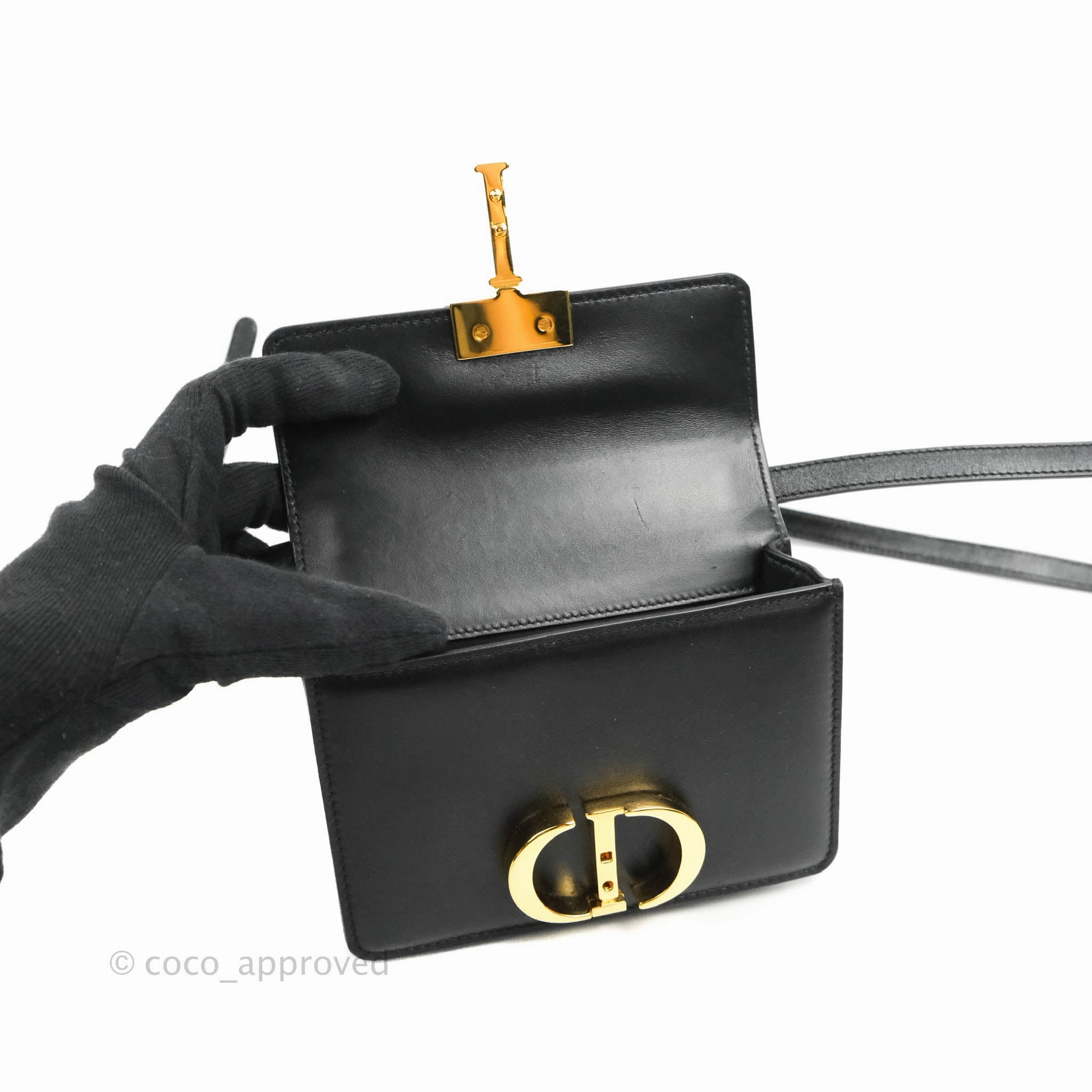 Christian Dior Smooth Calfskin Micro 30 Montaigne Flap Bag Black Gold Hardware