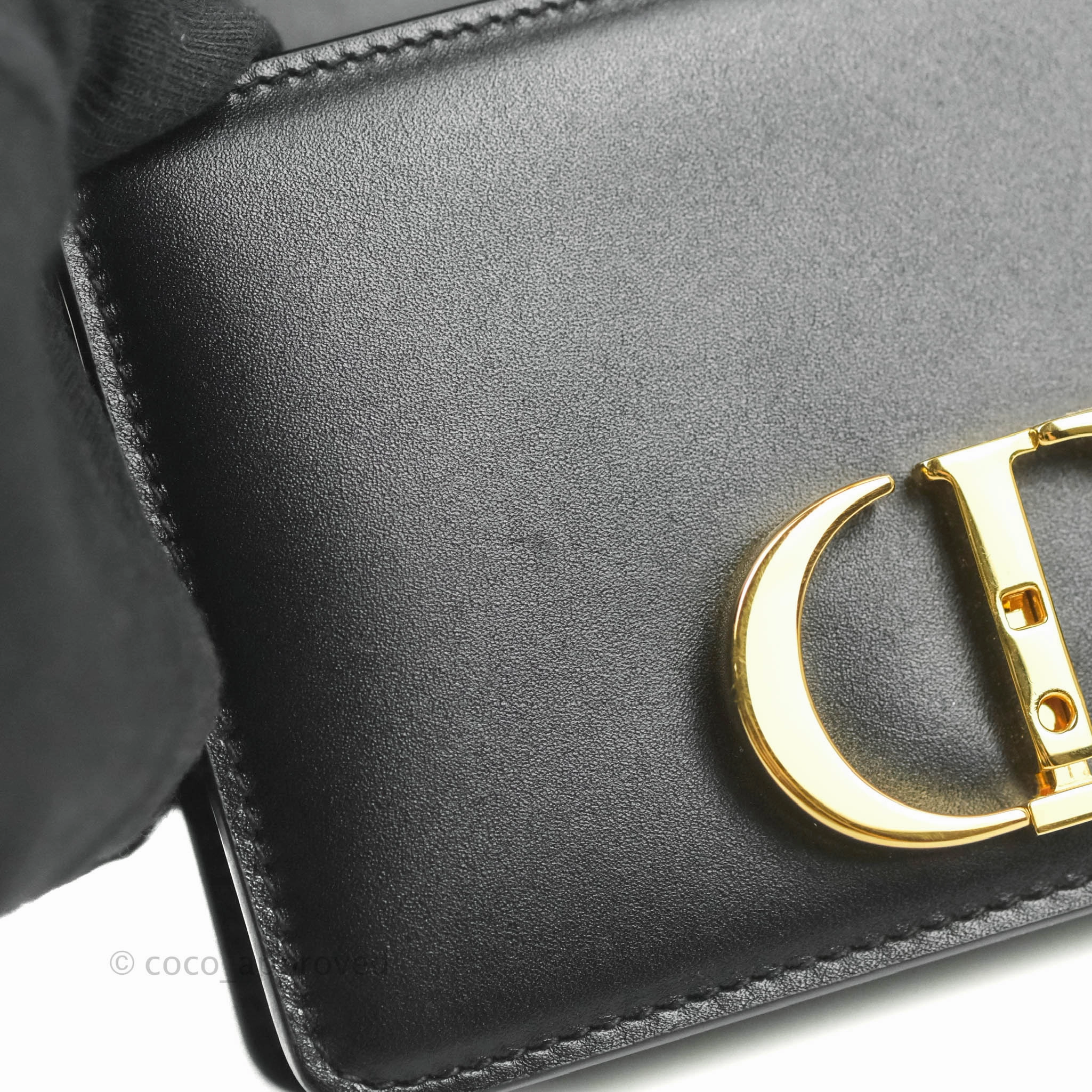 Christian Dior Smooth Calfskin Micro 30 Montaigne Flap Bag Black Gold Hardware