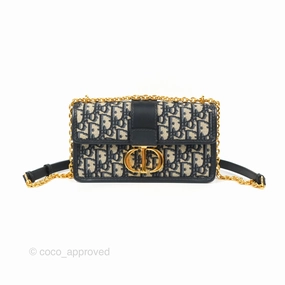 Dior 30 Montaigne East-West Bag With Chain Blue Dior Oblique Jacquard