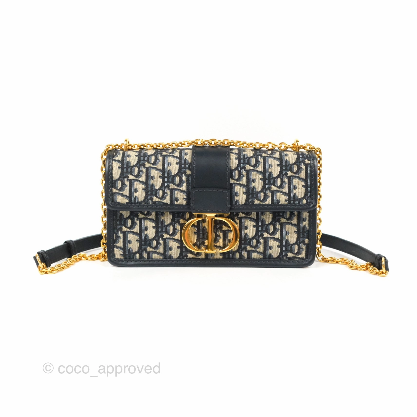 Dior 30 Montaigne East-West Bag With Chain Blue Dior Oblique Jacquard
