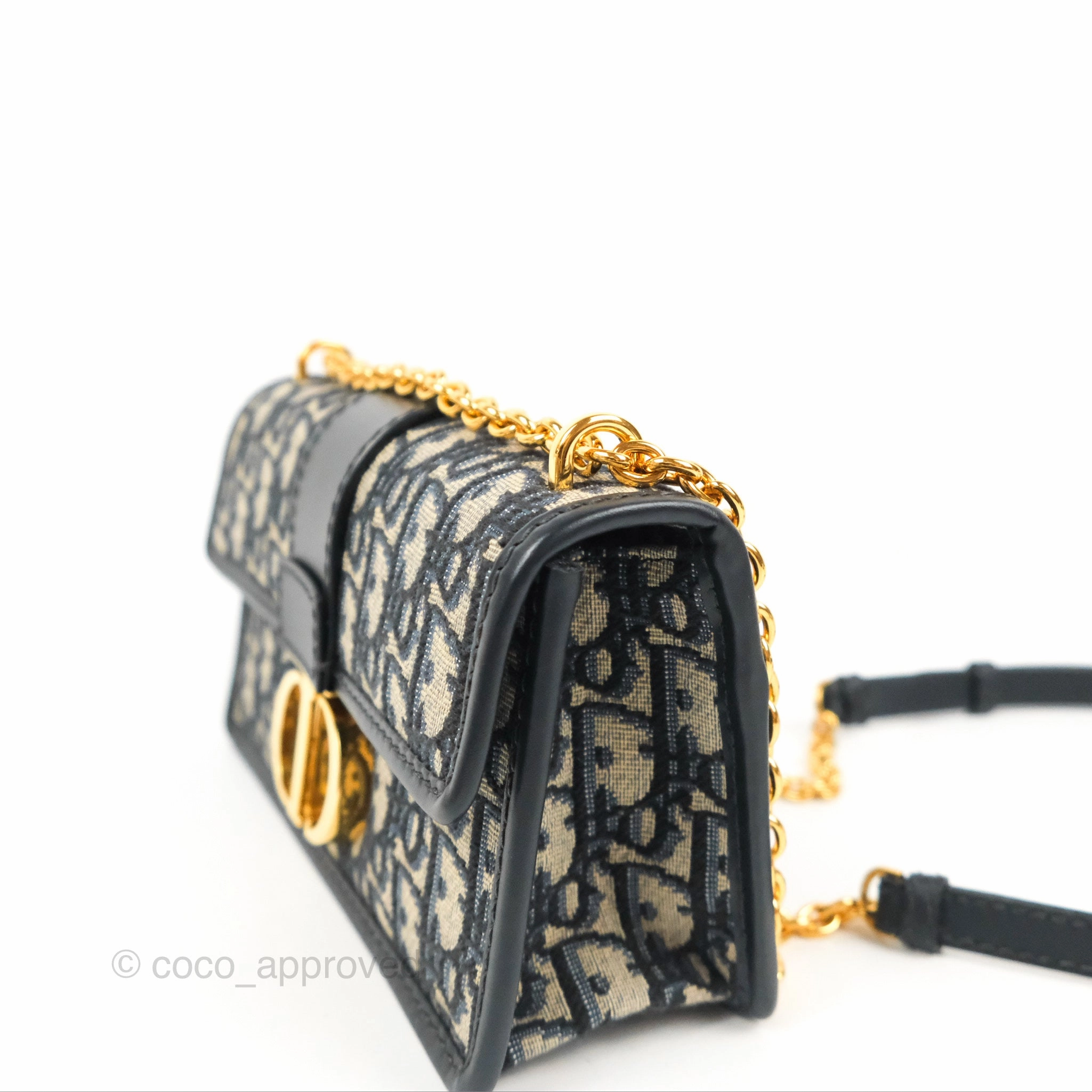Dior 30 Montaigne East-West Bag With Chain Blue Dior Oblique Jacquard