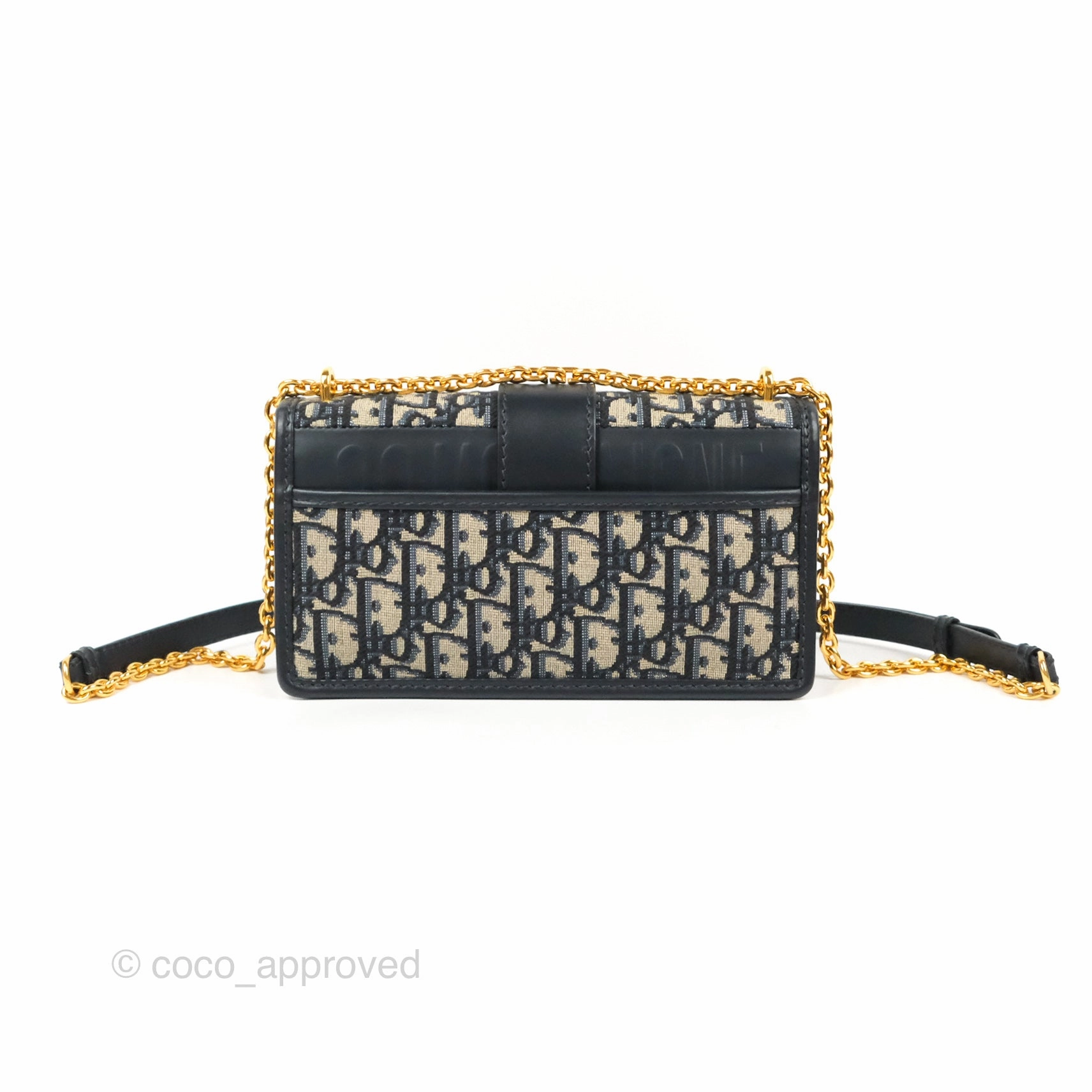 Dior 30 Montaigne East-West Bag With Chain Blue Dior Oblique Jacquard
