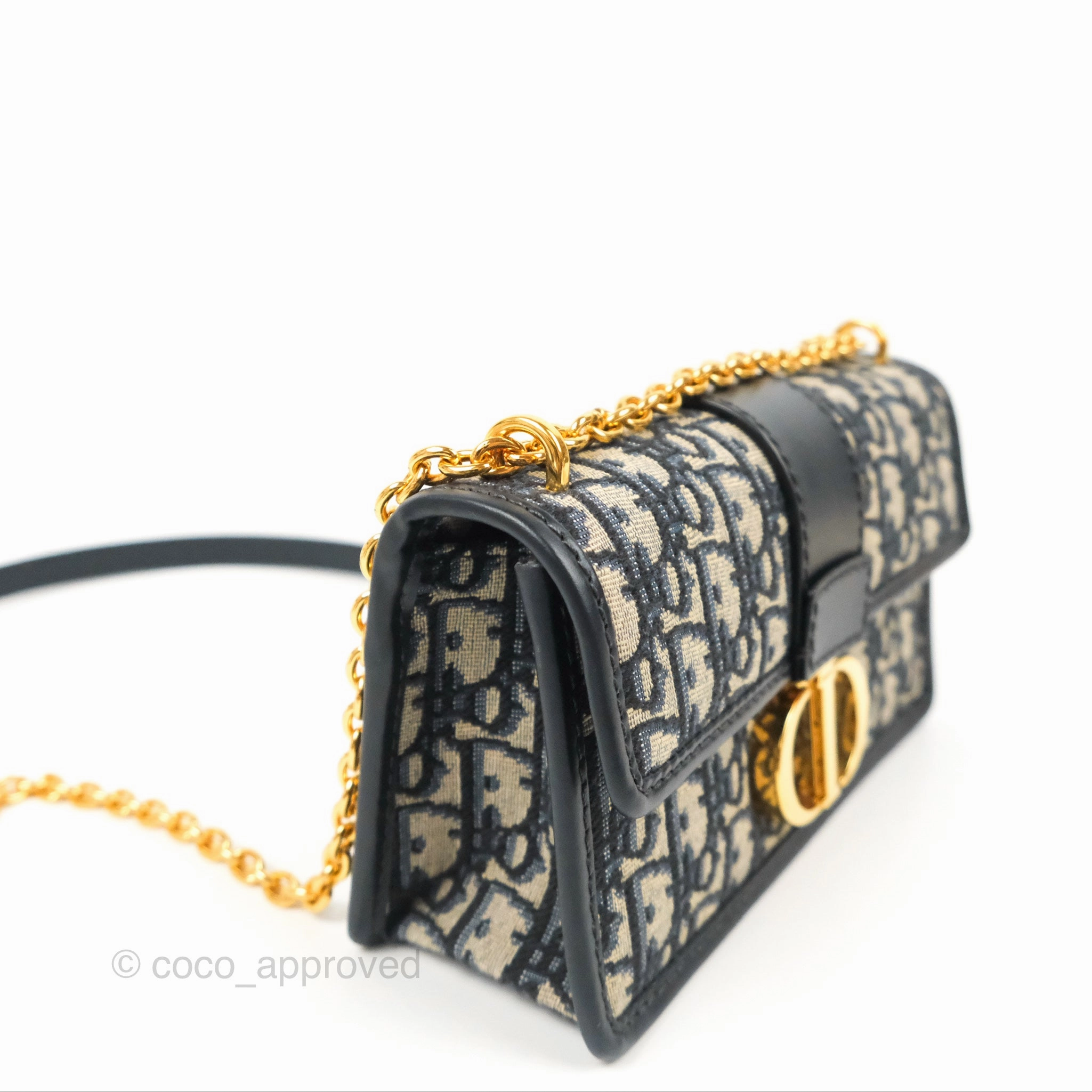 Dior 30 Montaigne East-West Bag With Chain Blue Dior Oblique Jacquard