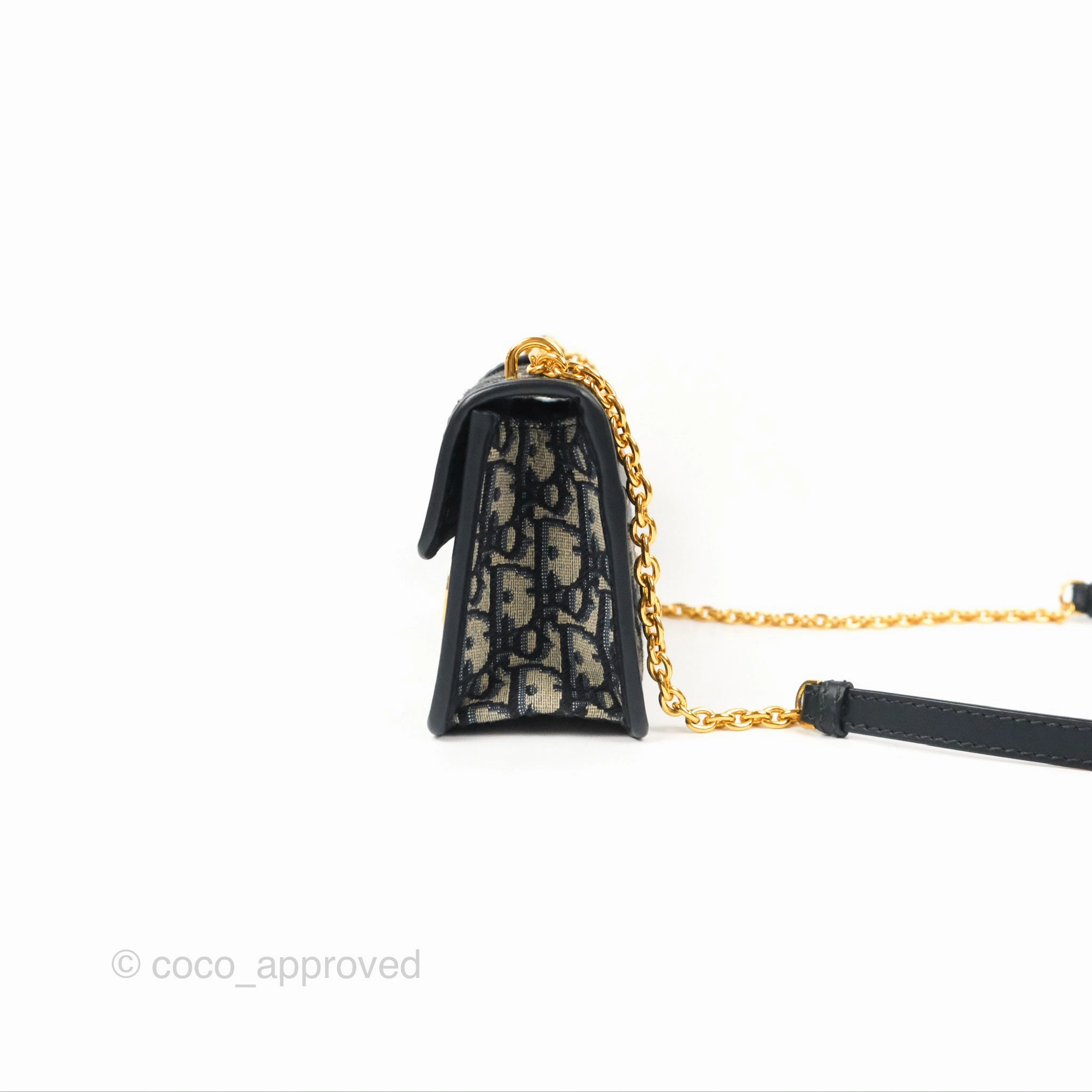 Dior 30 Montaigne East-West Bag With Chain Blue Dior Oblique Jacquard