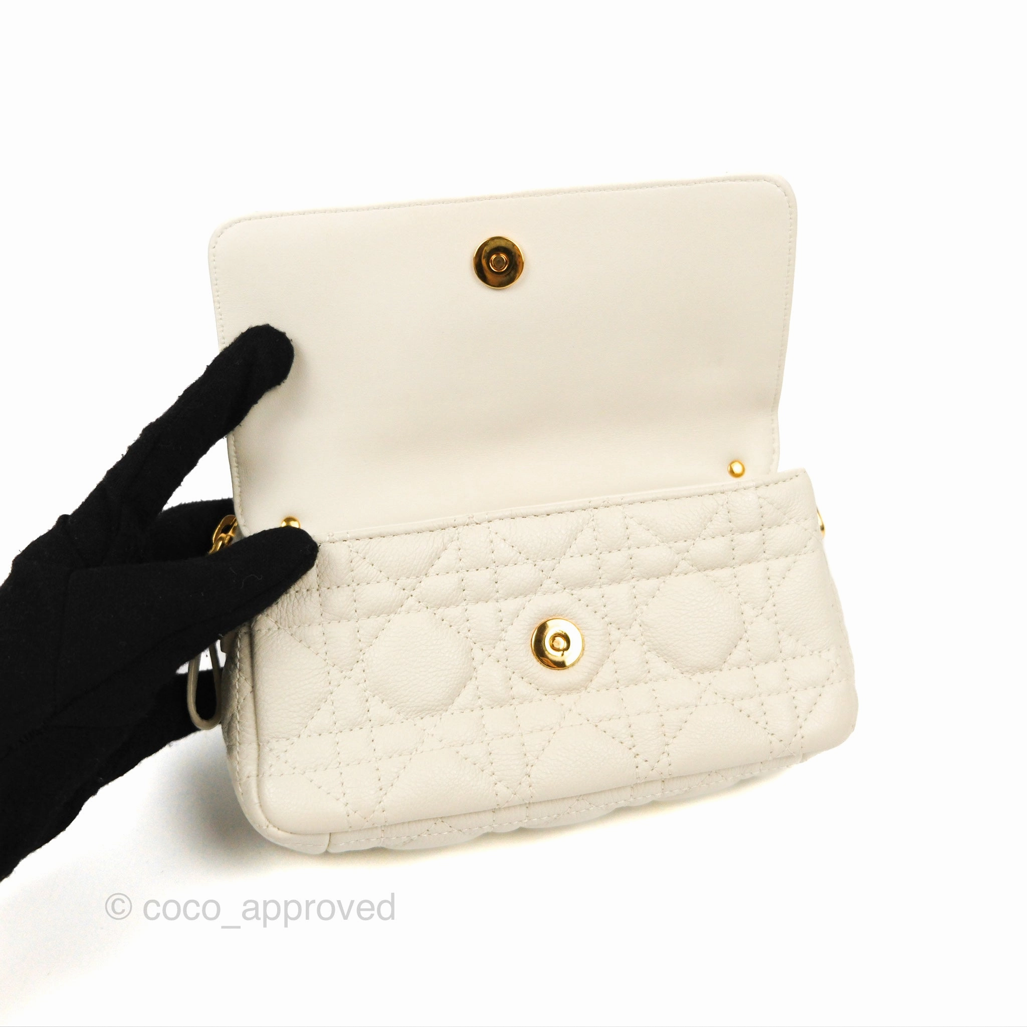 Dior Caro Pouch with Chain Latte Supple Cannage Calfskin