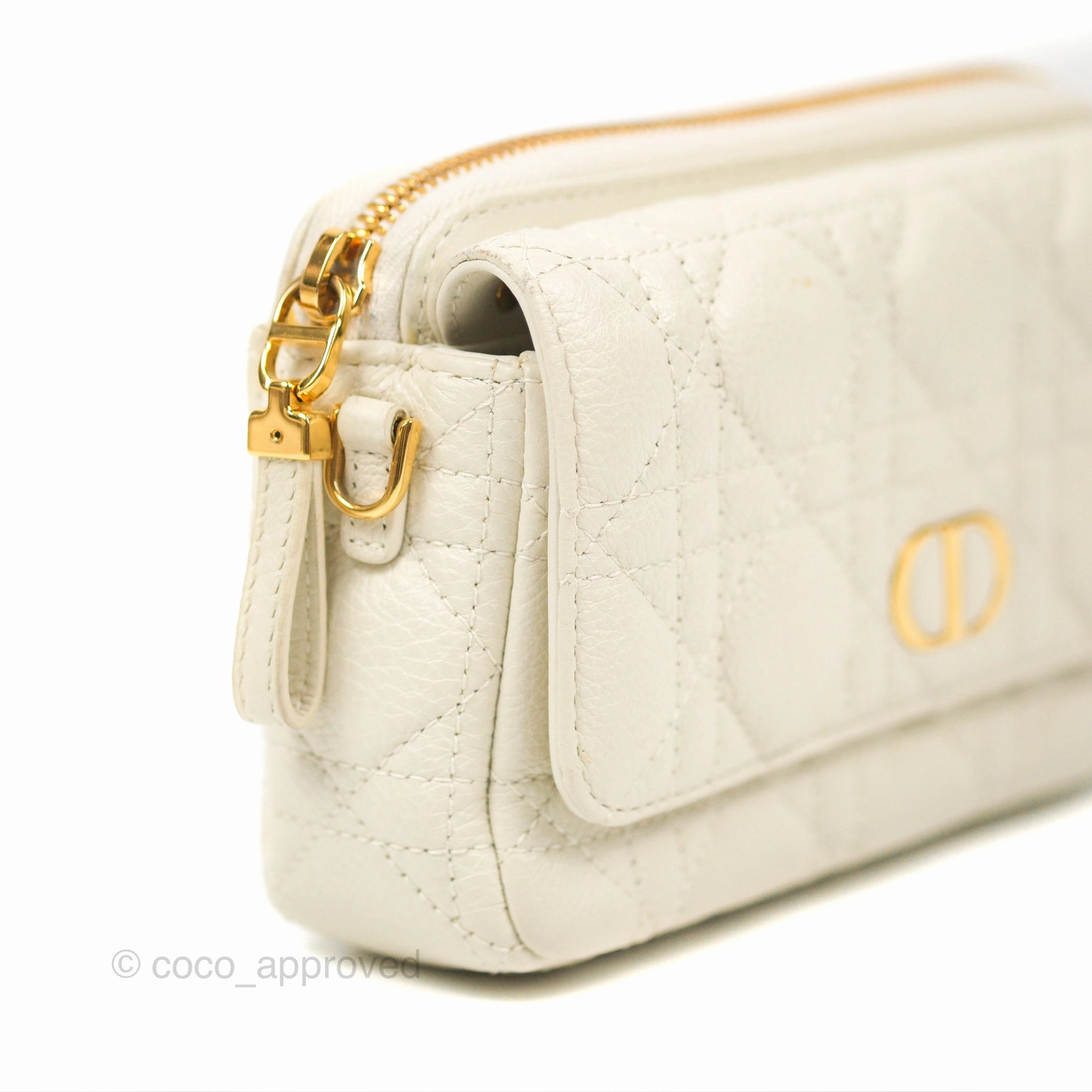 Dior Caro Pouch with Chain Latte Supple Cannage Calfskin