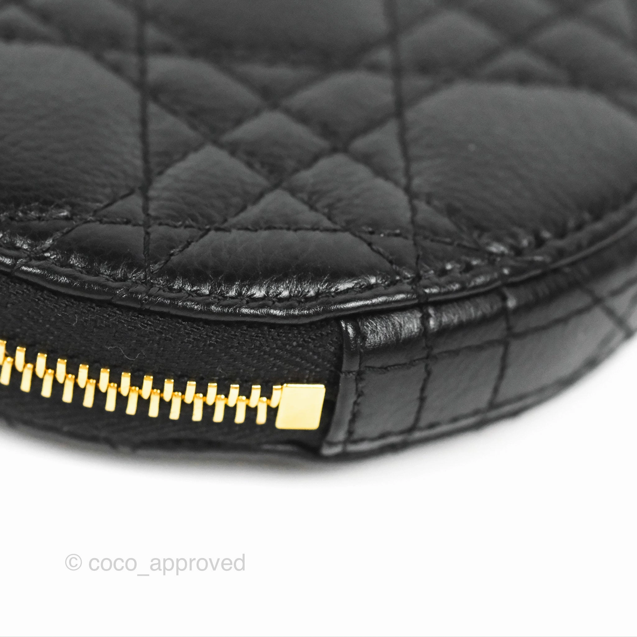 Dior Caro Round Pouch With Chain Black Calfskin