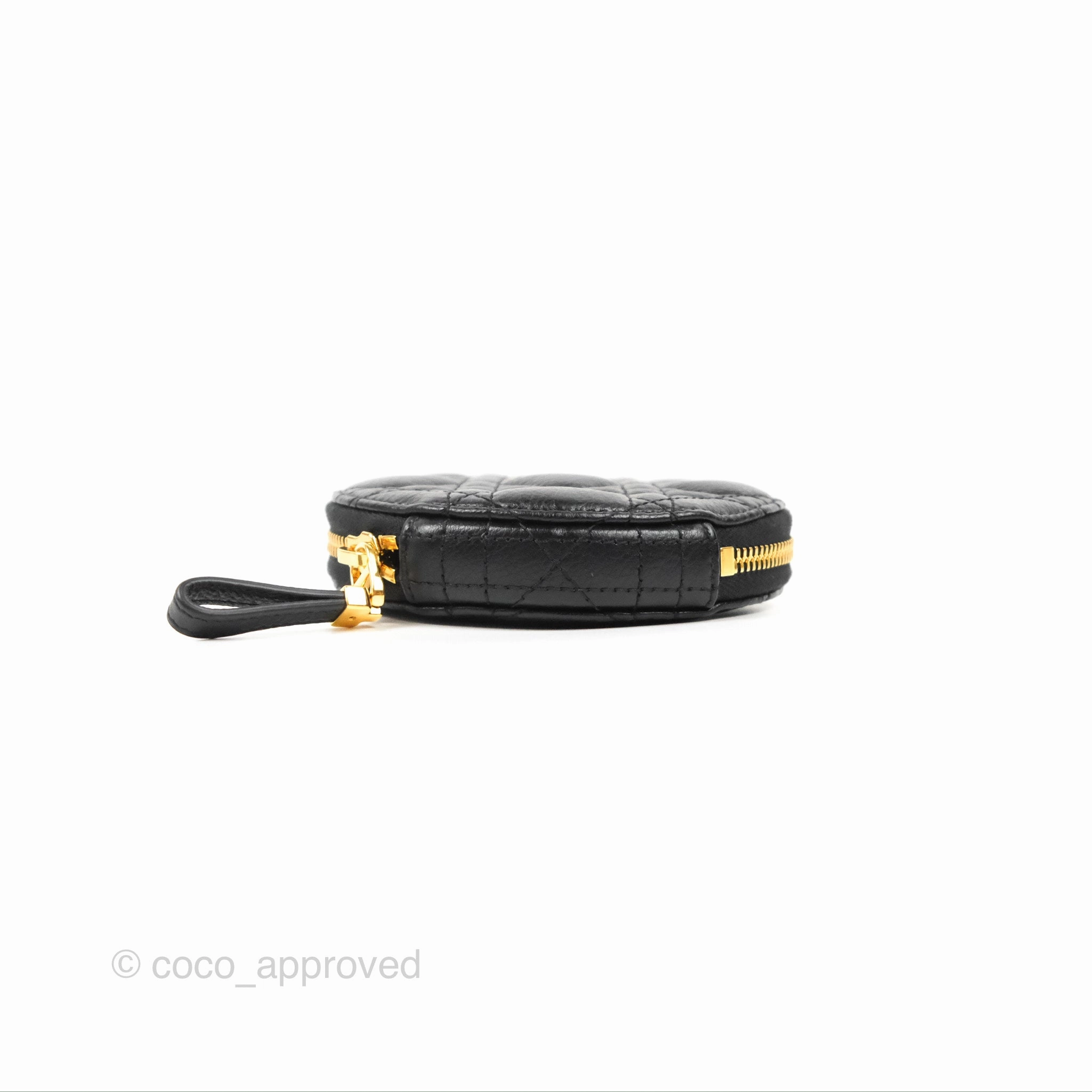 Dior Caro Round Pouch With Chain Black Calfskin