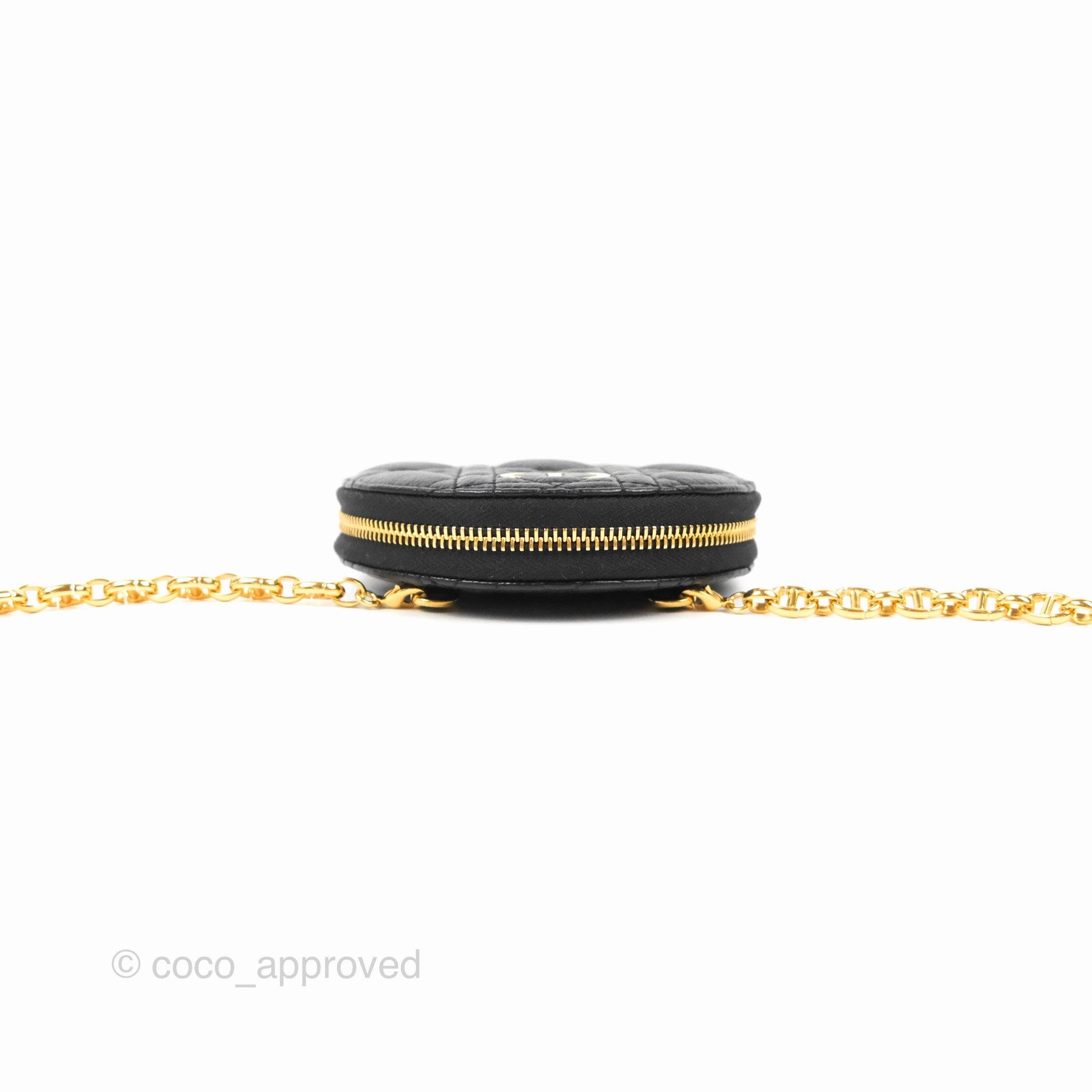Dior Caro Round Pouch With Chain Black Calfskin