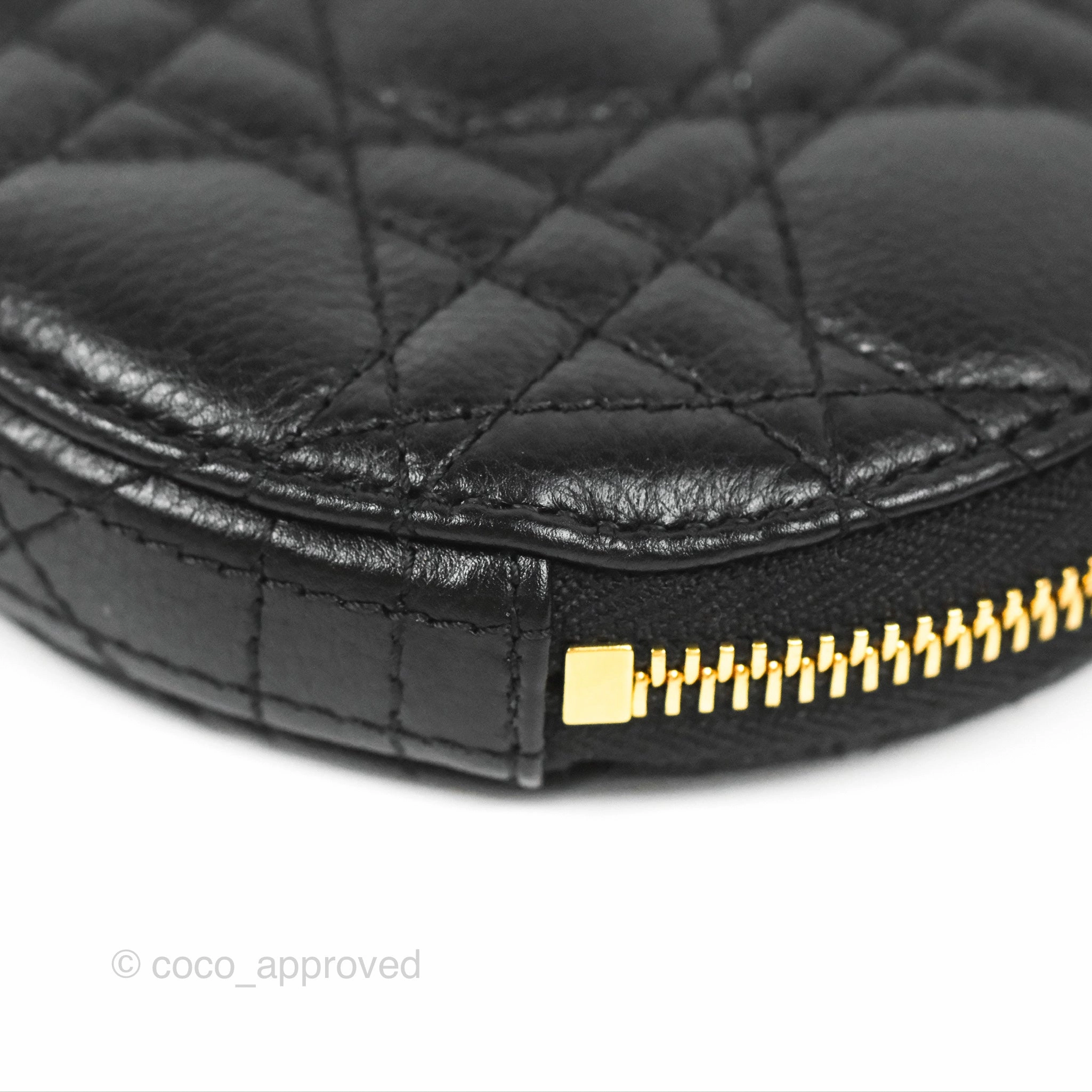 Dior Caro Round Pouch With Chain Black Calfskin
