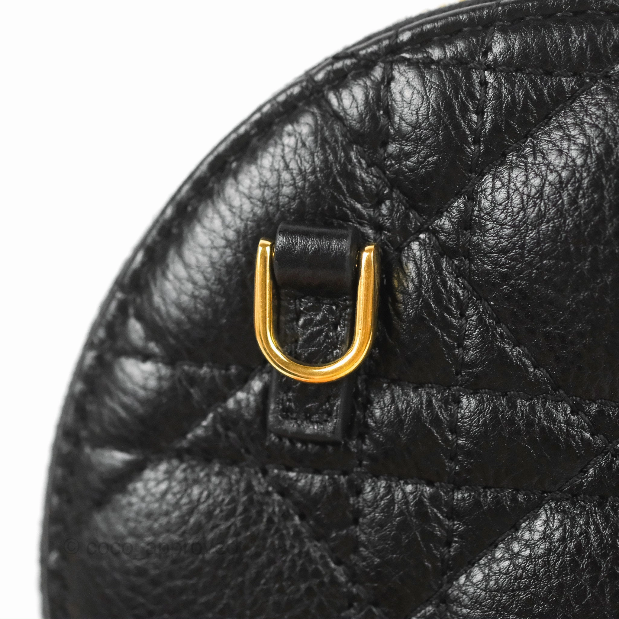 Dior Caro Round Pouch With Chain Black Calfskin
