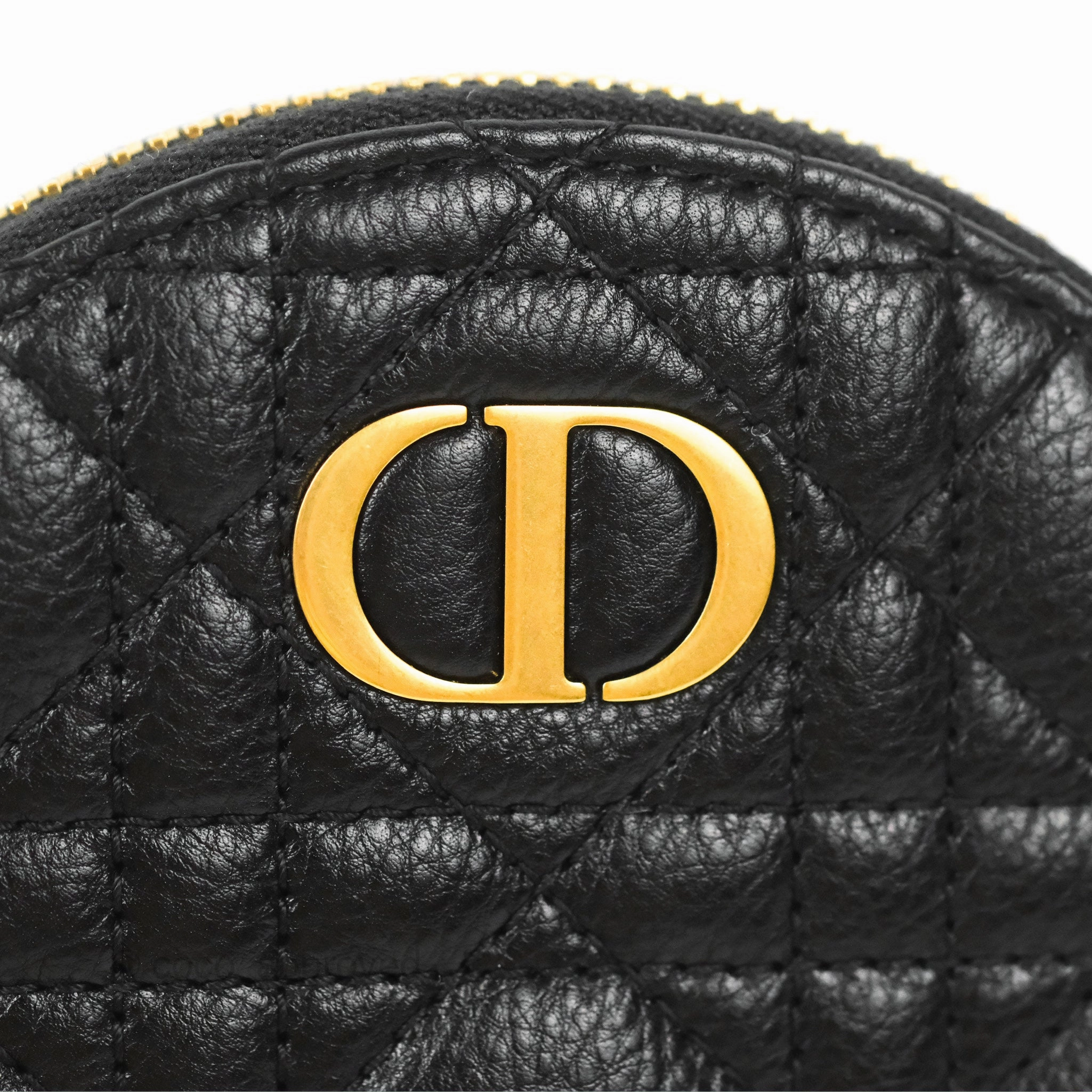 Dior Caro Round Pouch With Chain Black Calfskin