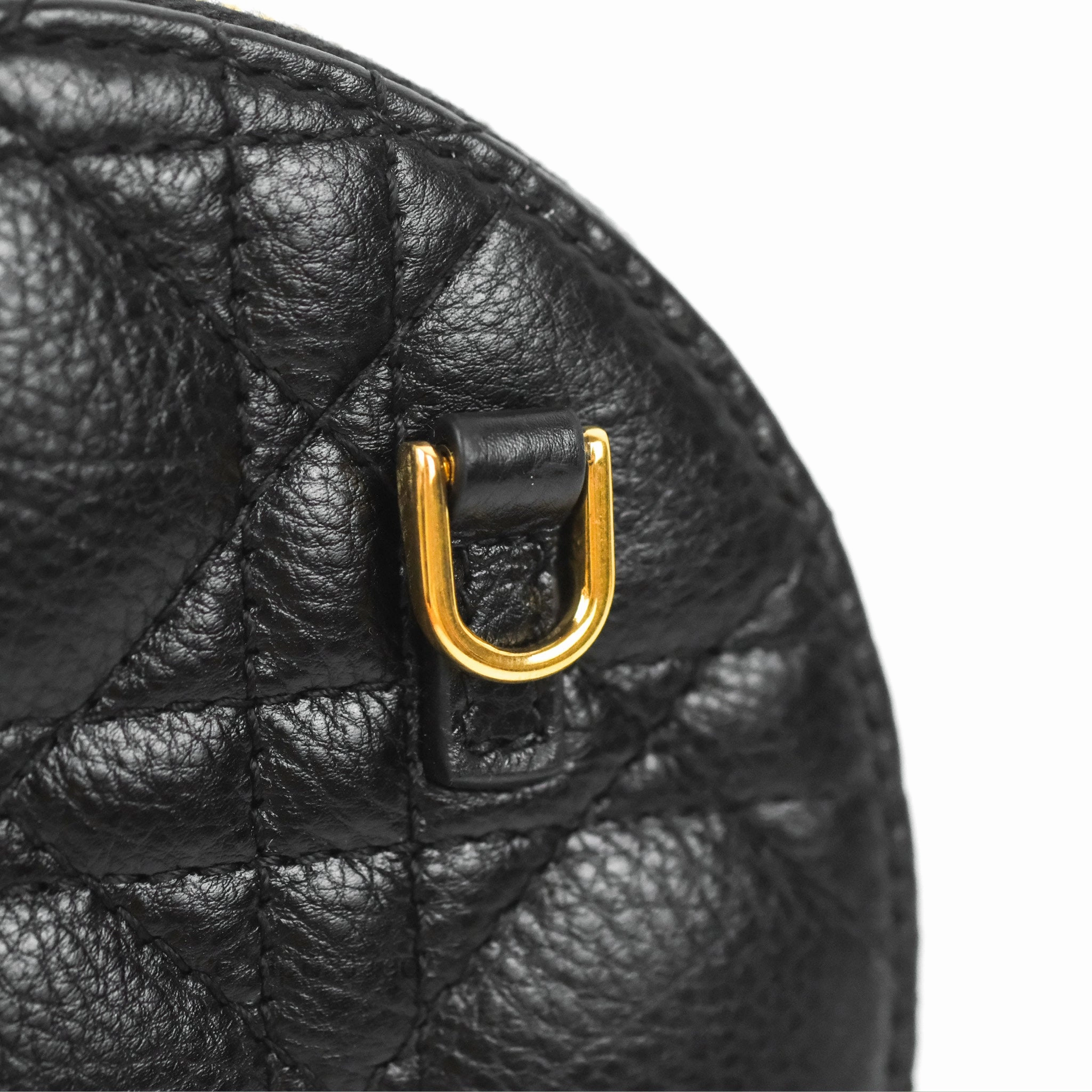 Dior Caro Round Pouch With Chain Black Calfskin