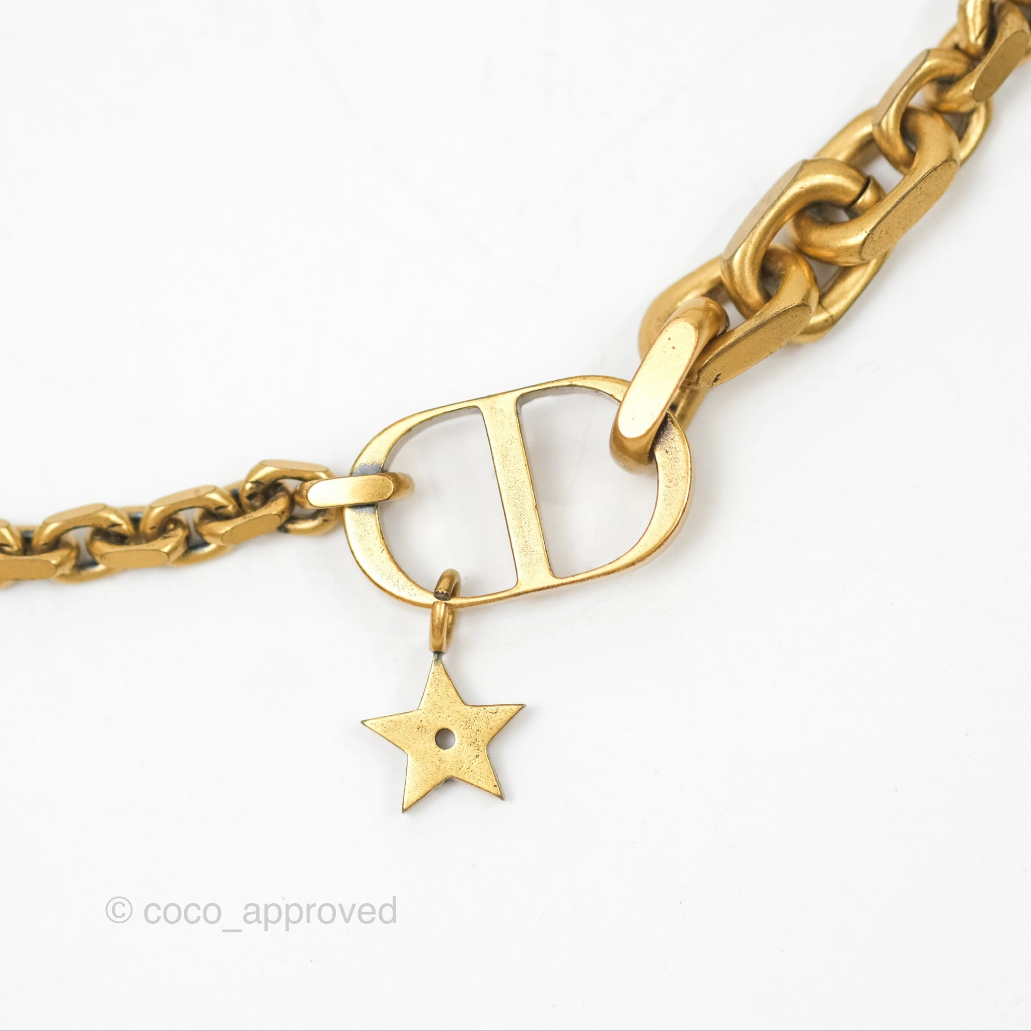 Dior CD Star Chain Choker Necklace Antique Gold Tone