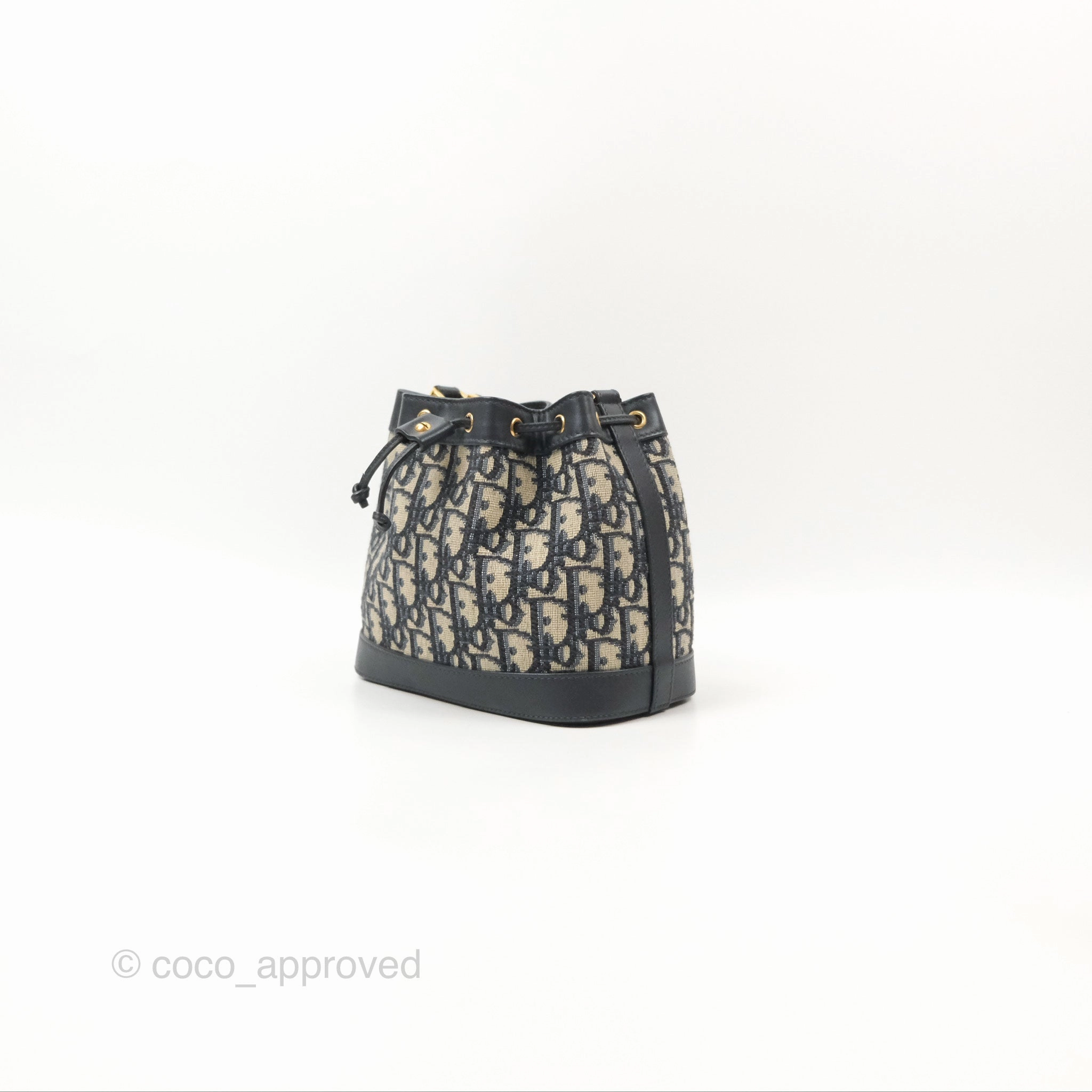 Dior Drawstring Chain Bucket Bag Navy Oblique Canvas