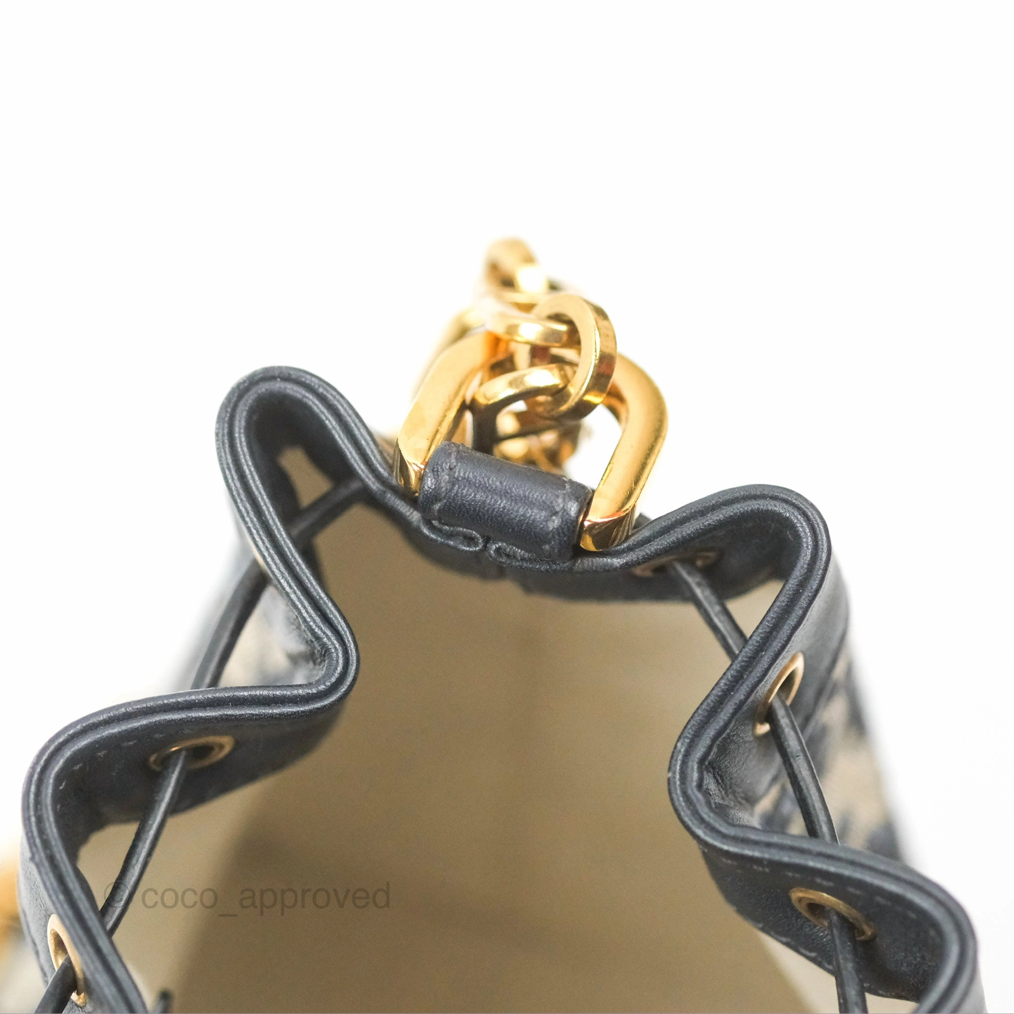 Dior Drawstring Chain Bucket Bag Navy Oblique Canvas