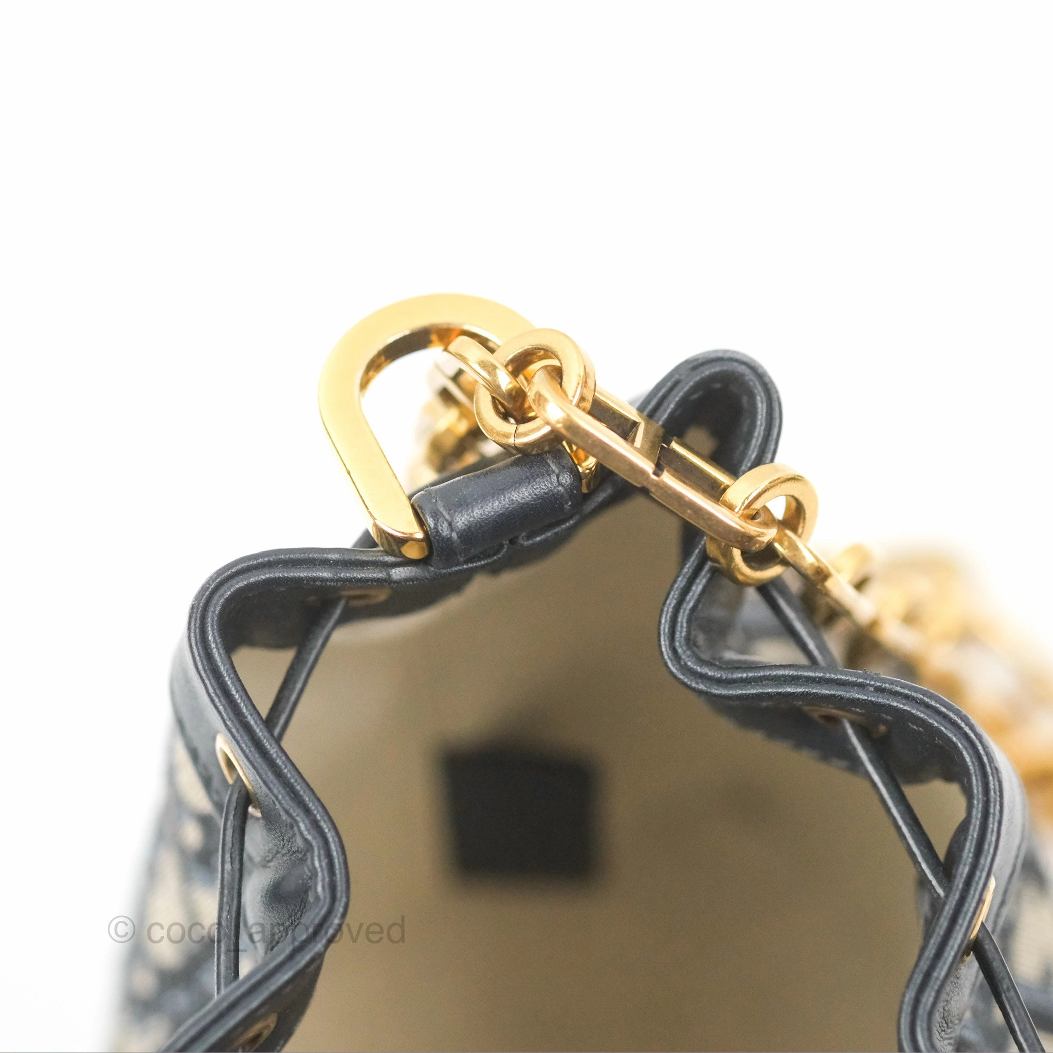 Dior Drawstring Chain Bucket Bag Navy Oblique Canvas
