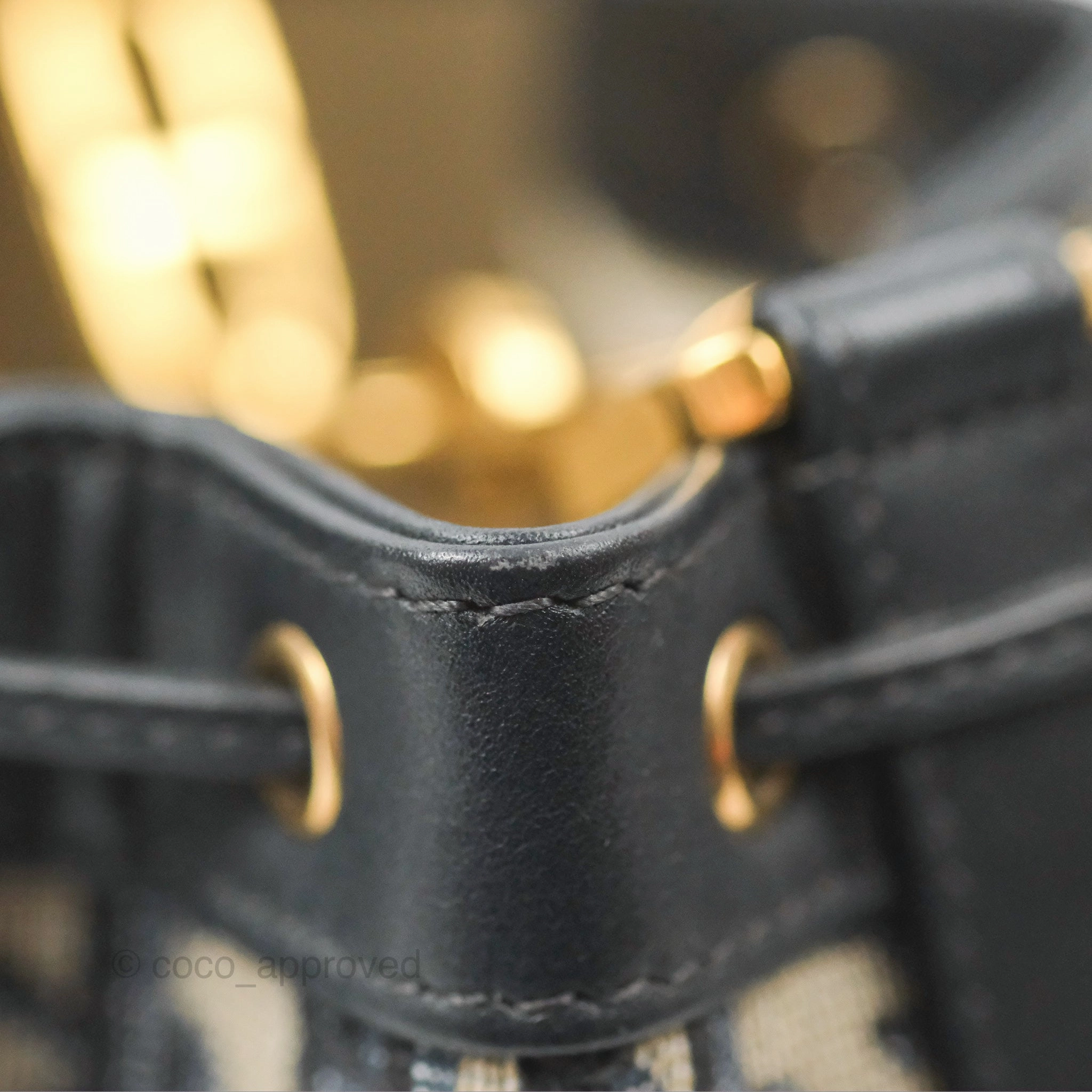 Dior Drawstring Chain Bucket Bag Navy Oblique Canvas