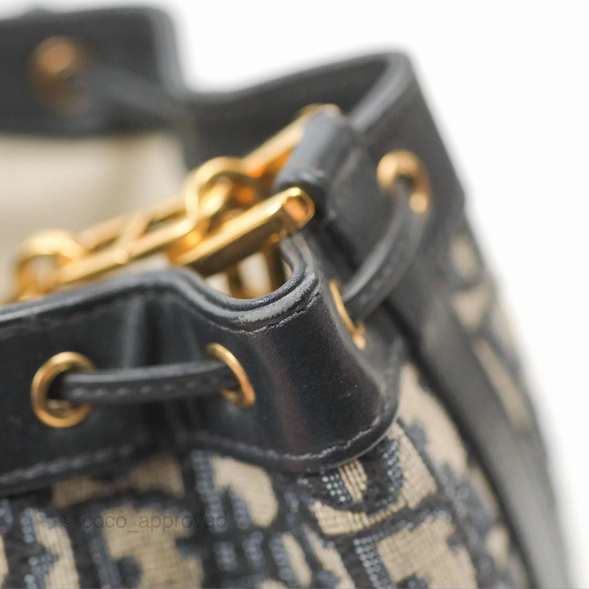 Dior Drawstring Chain Bucket Bag Navy Oblique Canvas