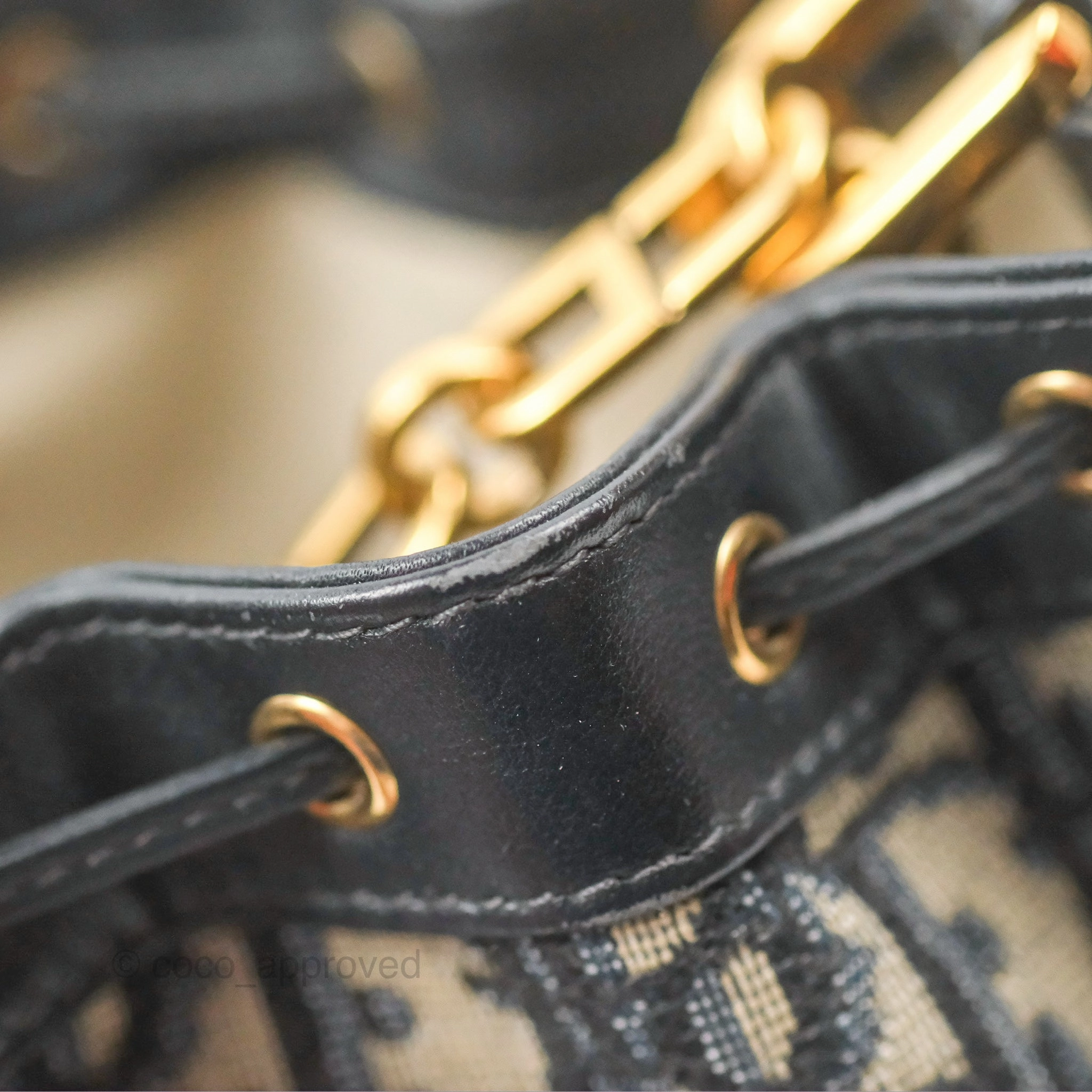 Dior Drawstring Chain Bucket Bag Navy Oblique Canvas
