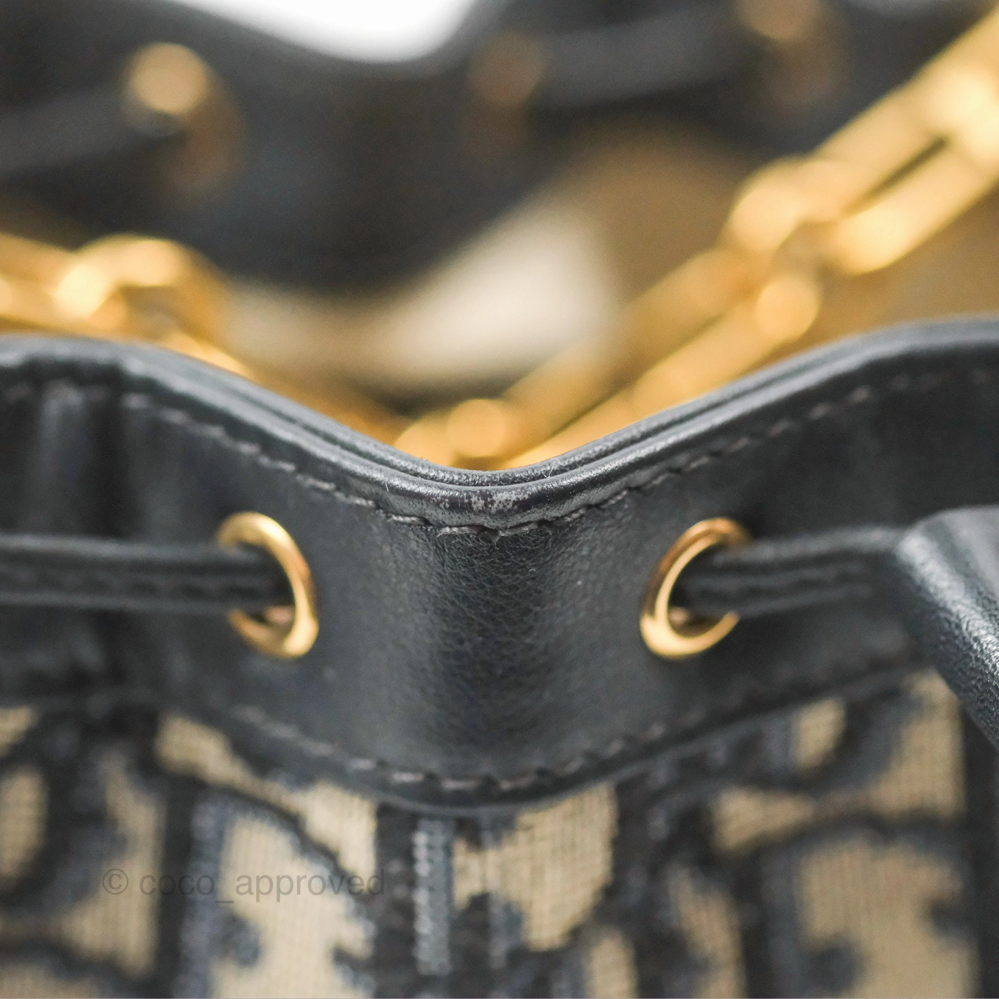 Dior Drawstring Chain Bucket Bag Navy Oblique Canvas