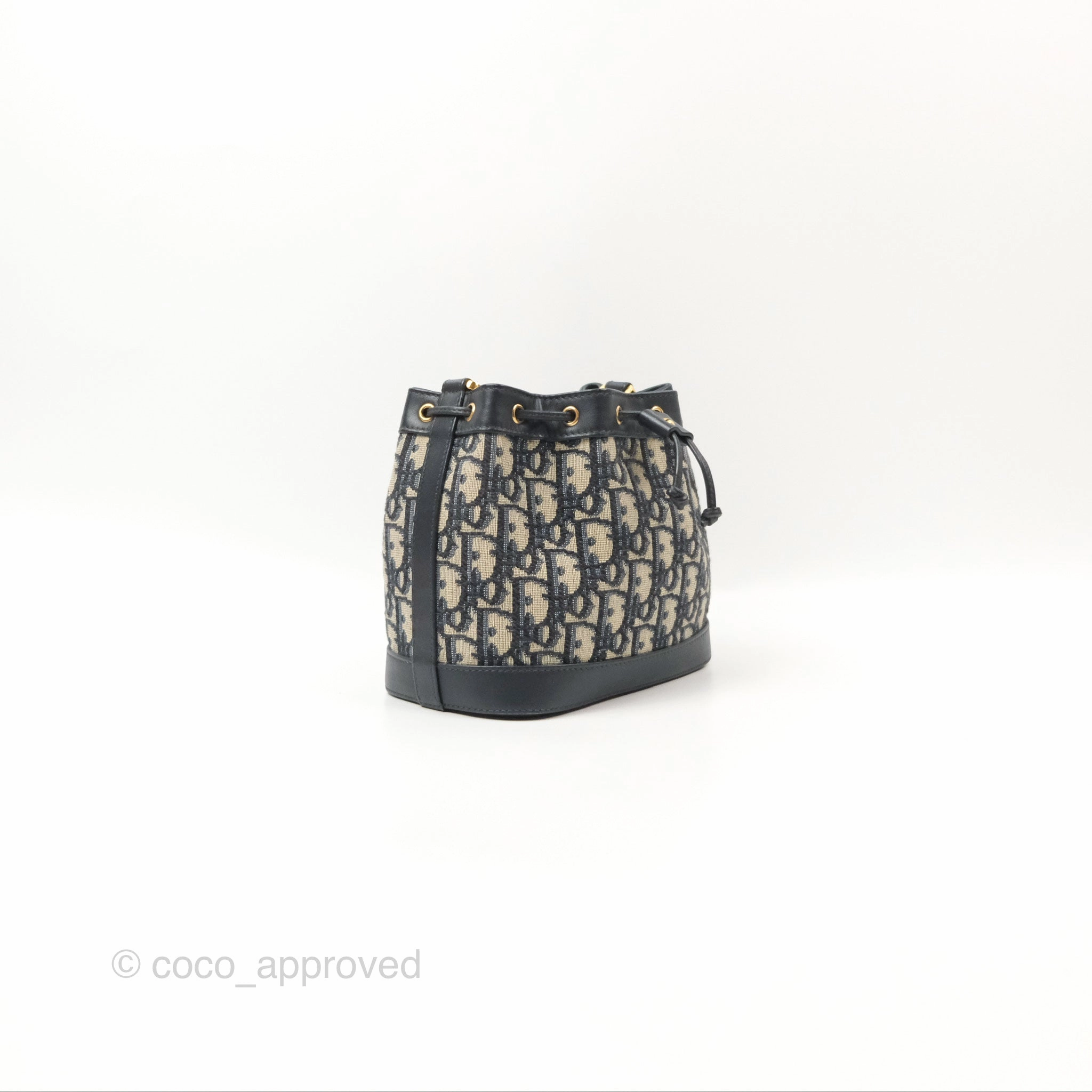 Dior Drawstring Chain Bucket Bag Navy Oblique Canvas