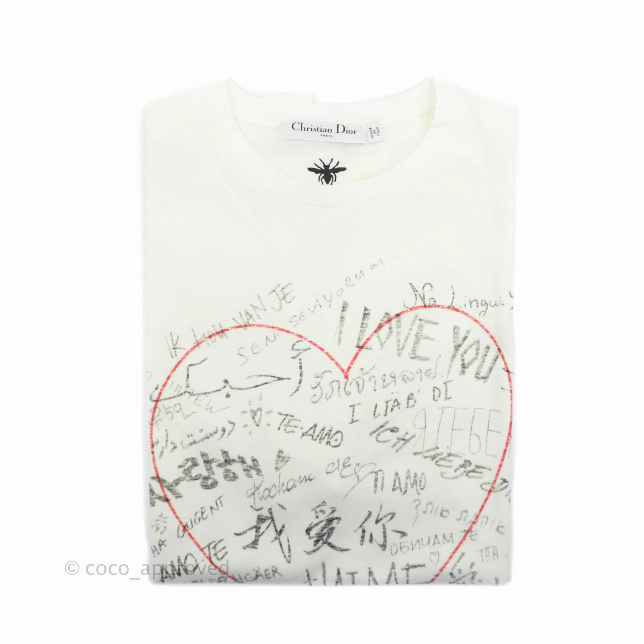 Dior Love T-shirt Off White Cotton and Linen Size M
