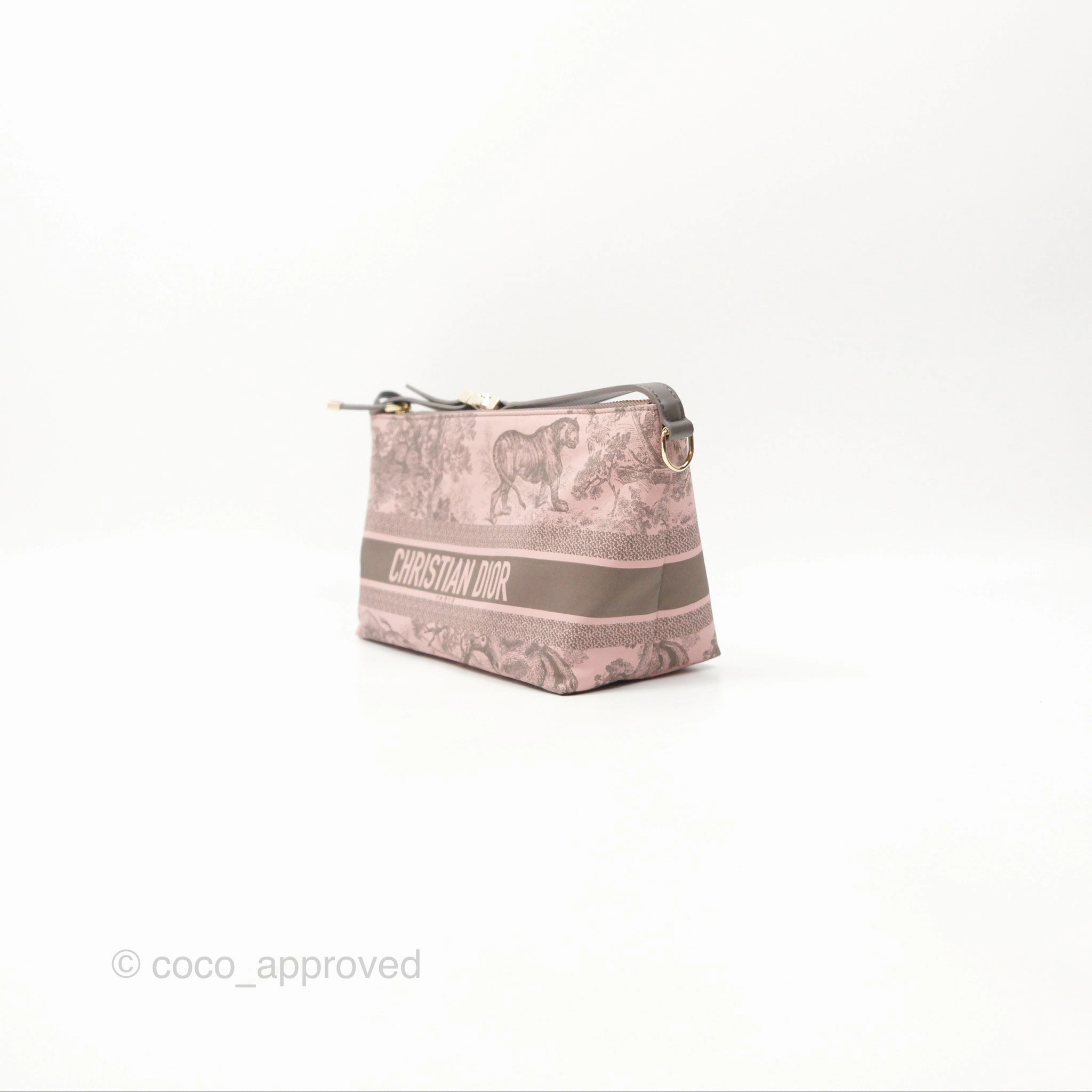 Dior Medium DiorTravel Nomad Pouch Pink Grey Toile de Jouy Reverse Technical Fabric