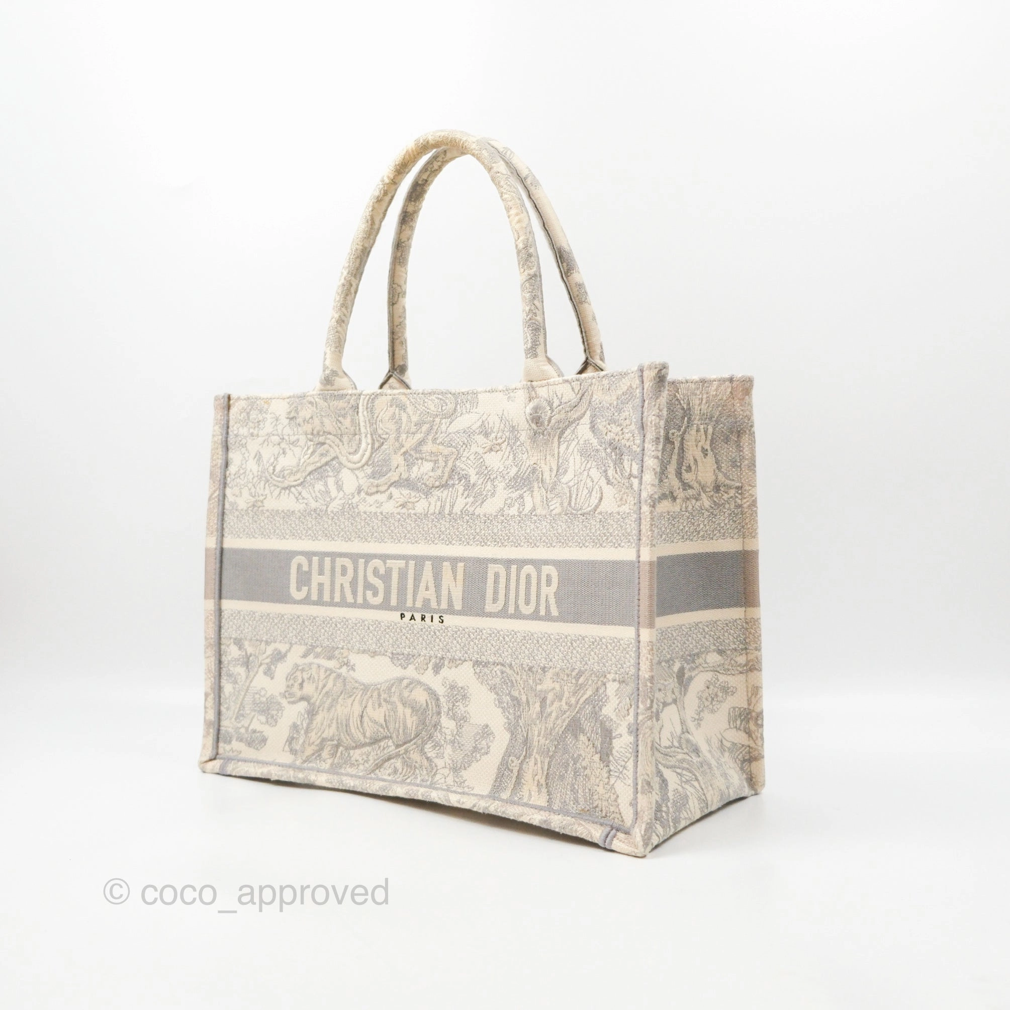 Dior Medium (Old Small) Embroidered Toile De Jouy Book Tote Light Grey Canvas