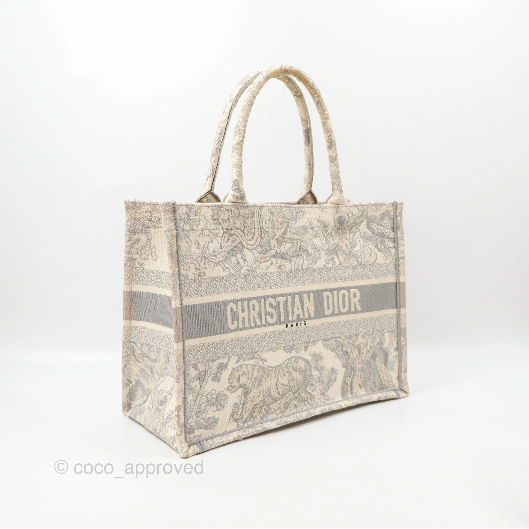 Dior Medium (Old Small) Embroidered Toile De Jouy Book Tote Light Grey Canvas