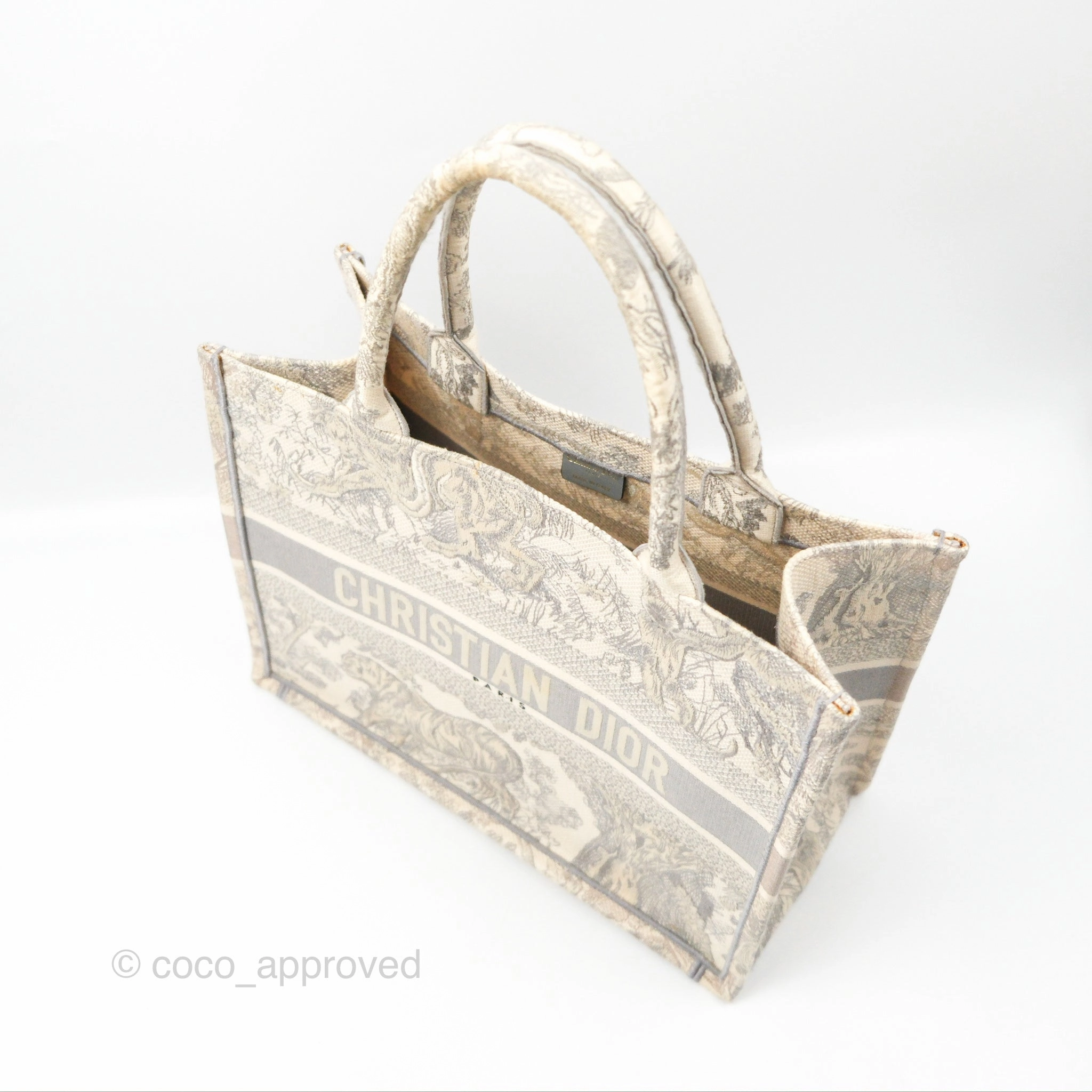 Dior Medium (Old Small) Embroidered Toile De Jouy Book Tote Light Grey Canvas