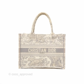 Dior Medium (Old Small) Embroidered Toile De Jouy Book Tote Light Grey Canvas