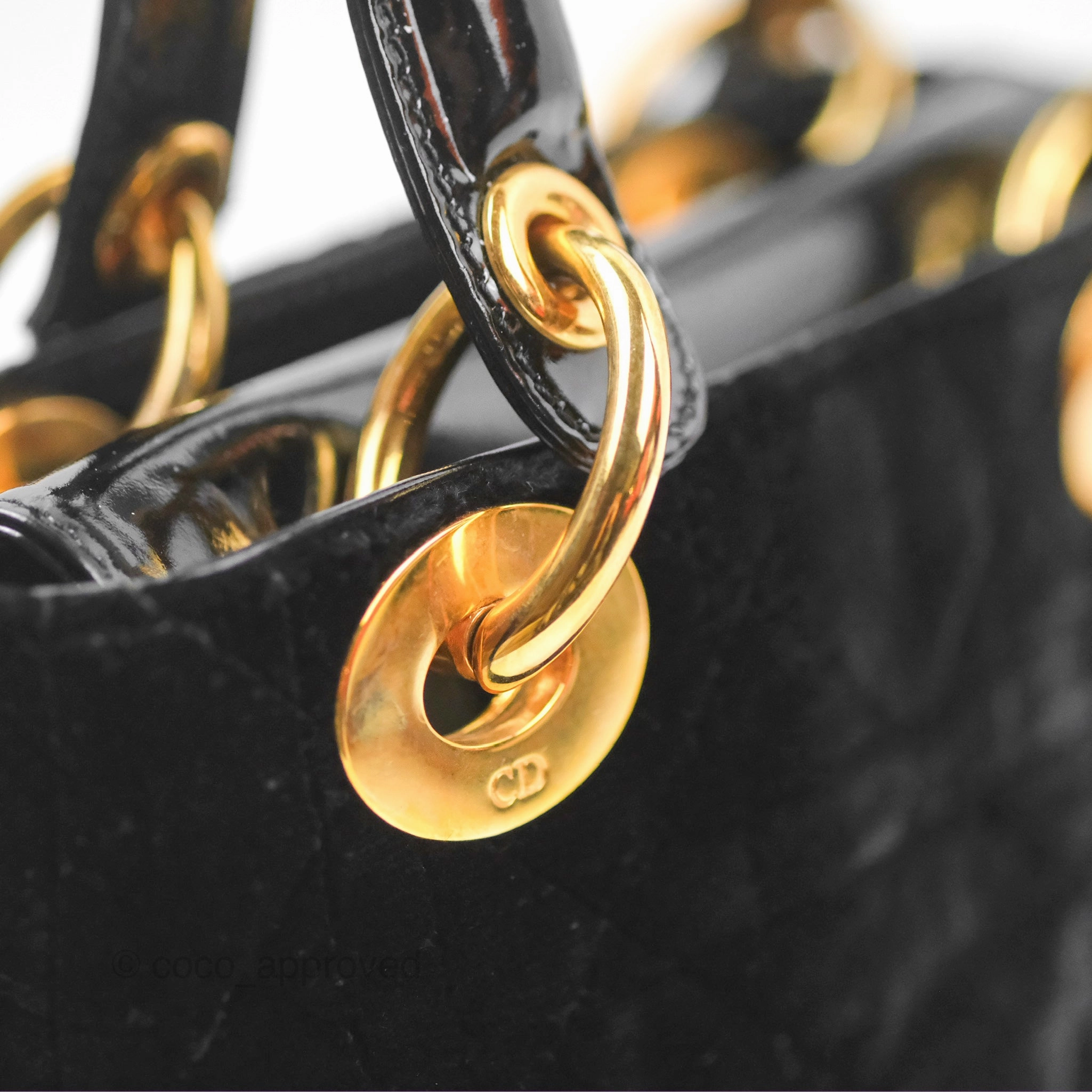 Dior Mini Lady Dior Cannage Black Suede Patent Gold Hardware