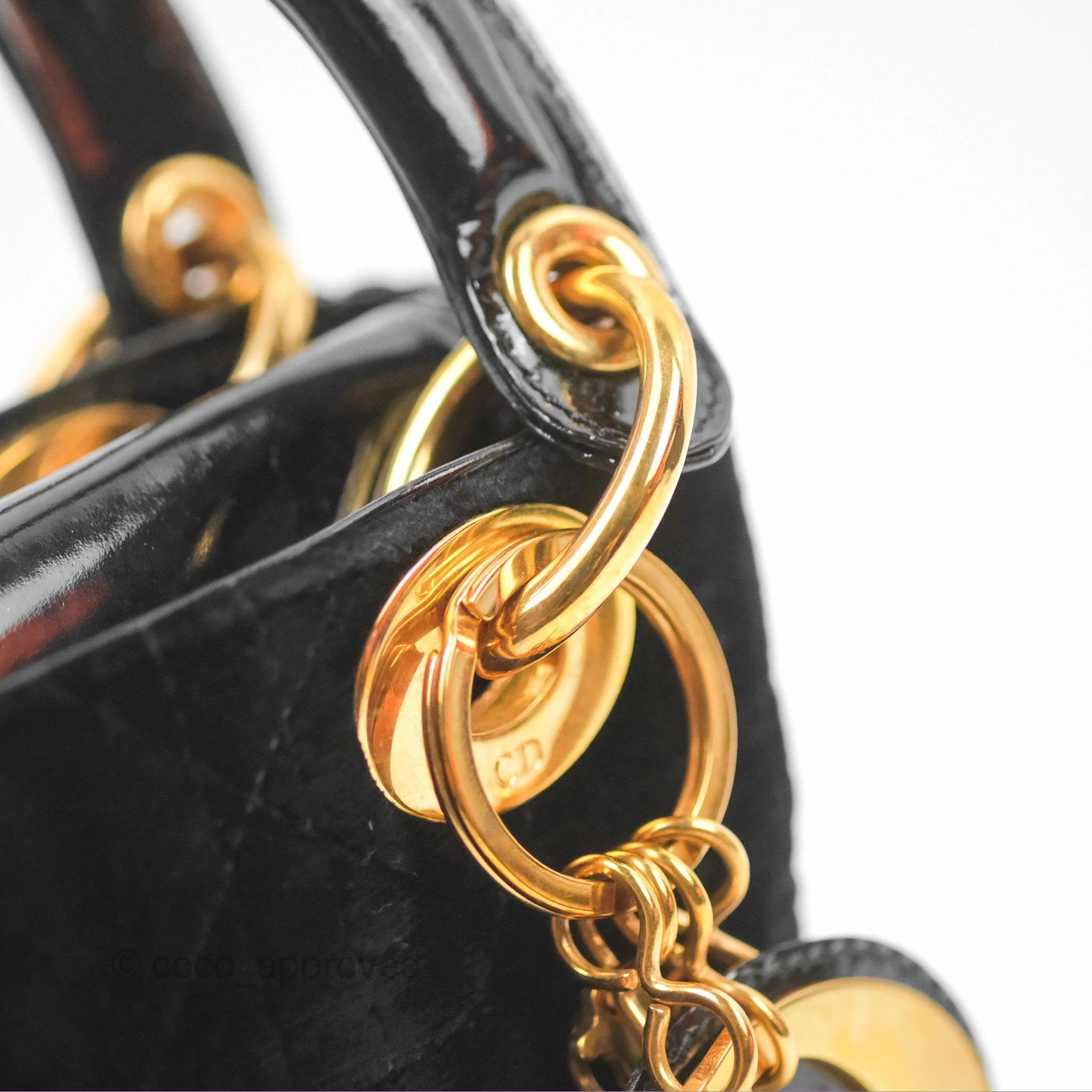 Dior Mini Lady Dior Cannage Black Suede Patent Gold Hardware