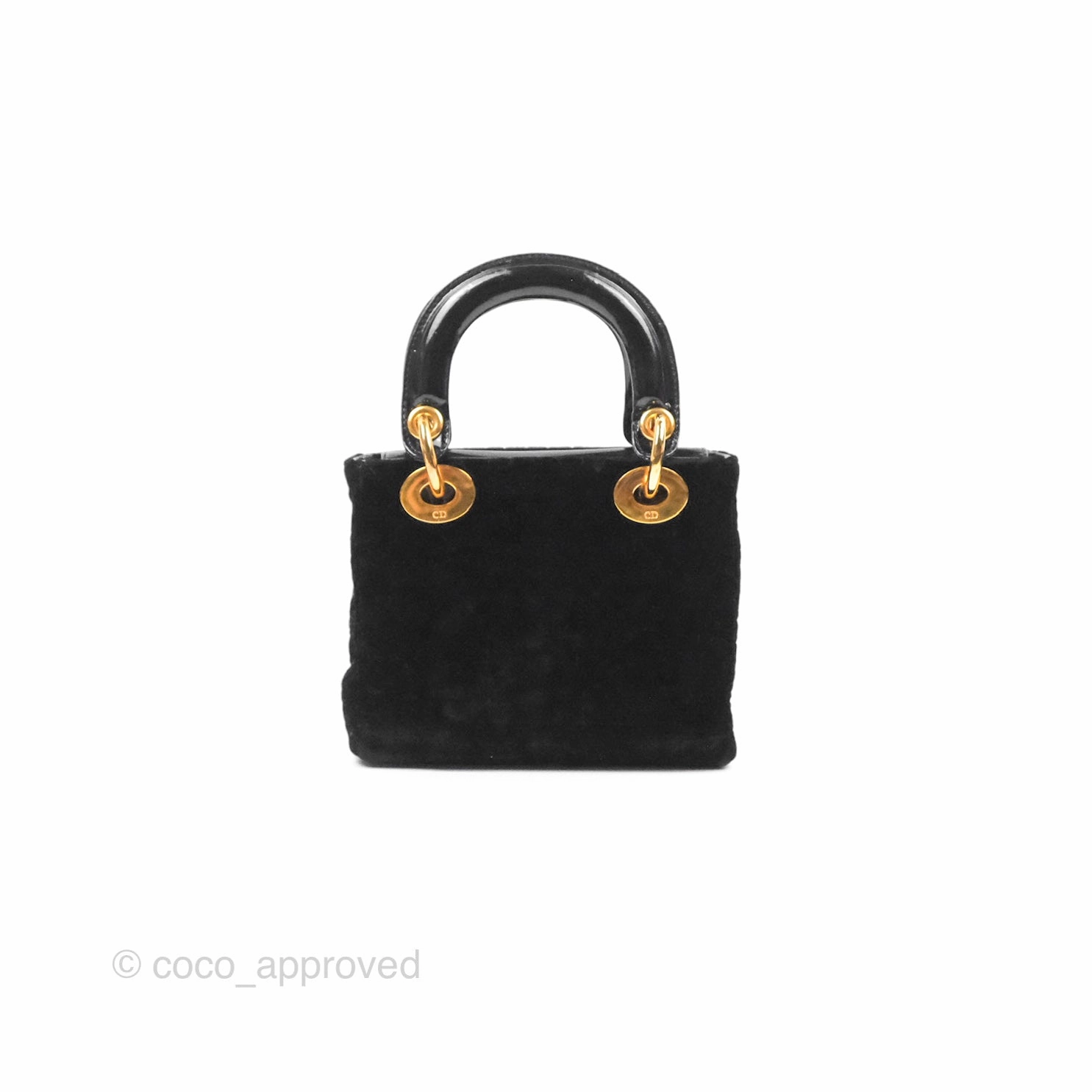 Dior Mini Lady Dior Cannage Black Suede Patent Gold Hardware