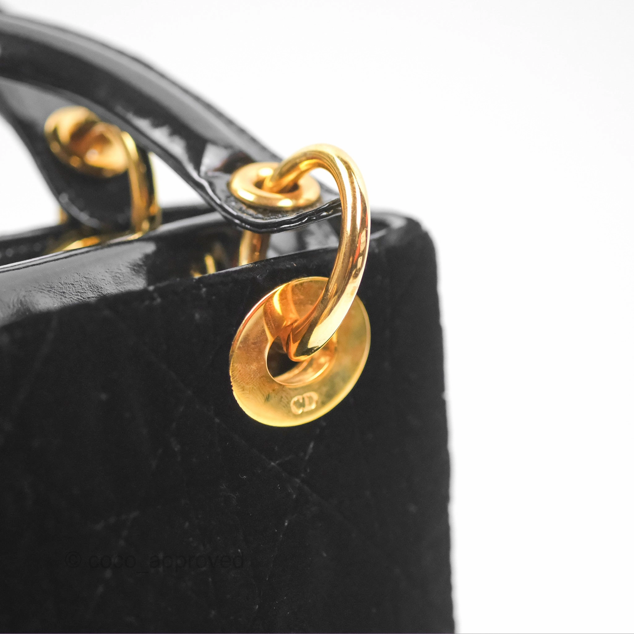 Dior Mini Lady Dior Cannage Black Suede Patent Gold Hardware