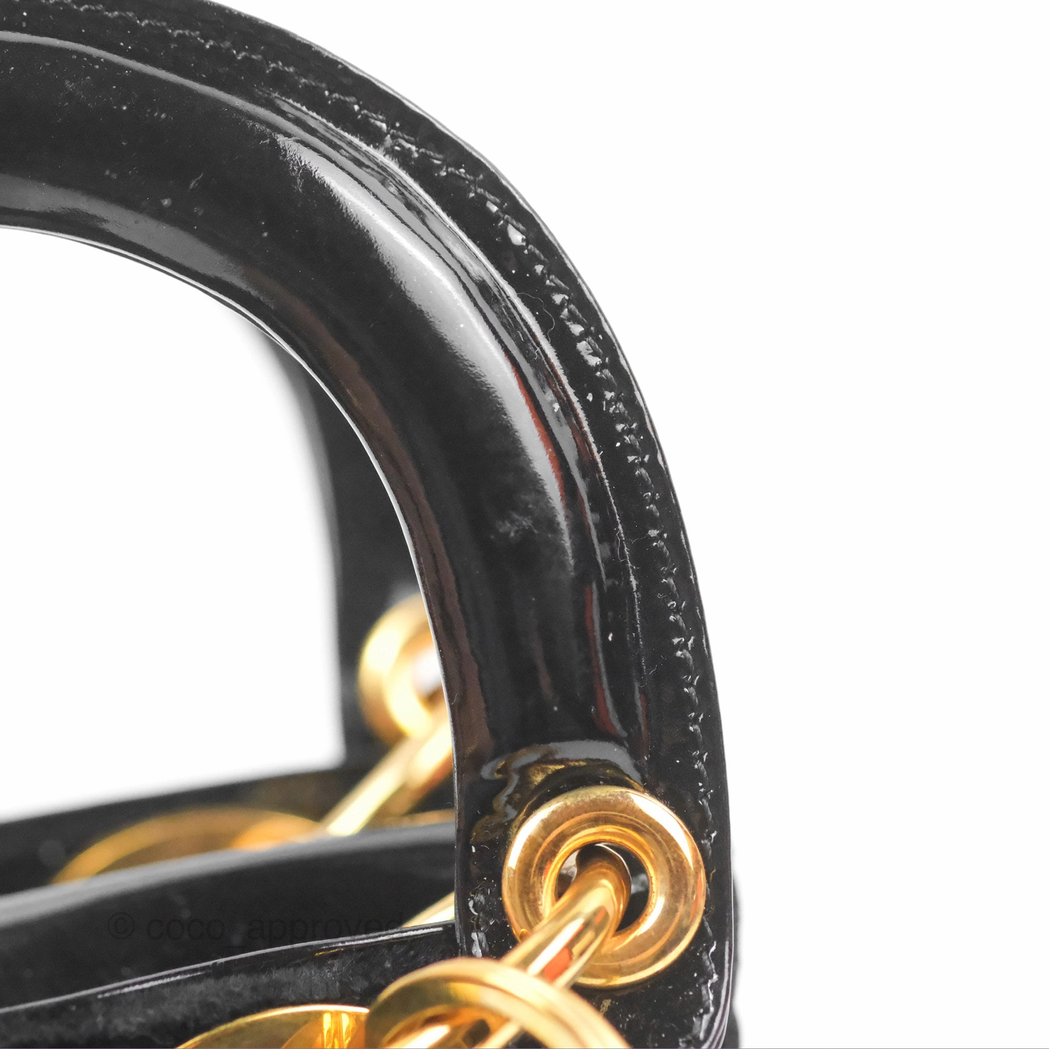 Dior Mini Lady Dior Cannage Black Suede Patent Gold Hardware