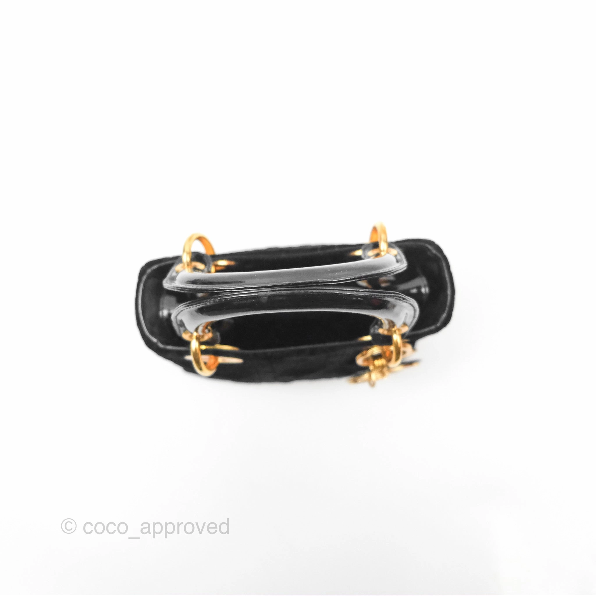 Dior Mini Lady Dior Cannage Black Suede Patent Gold Hardware