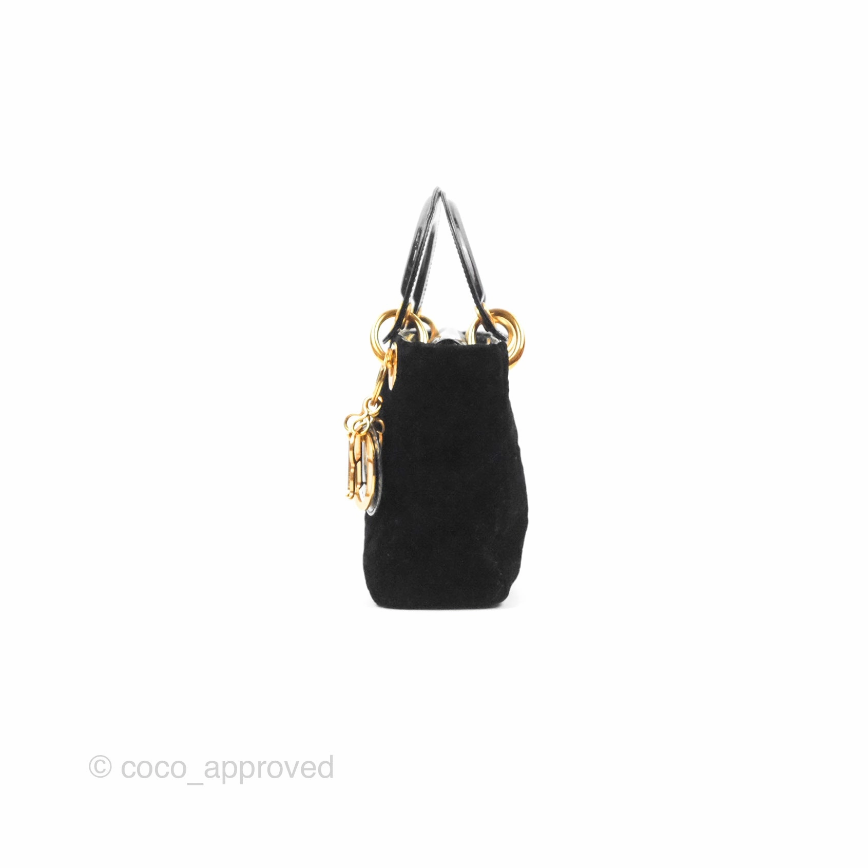 Dior Mini Lady Dior Cannage Black Suede Patent Gold Hardware
