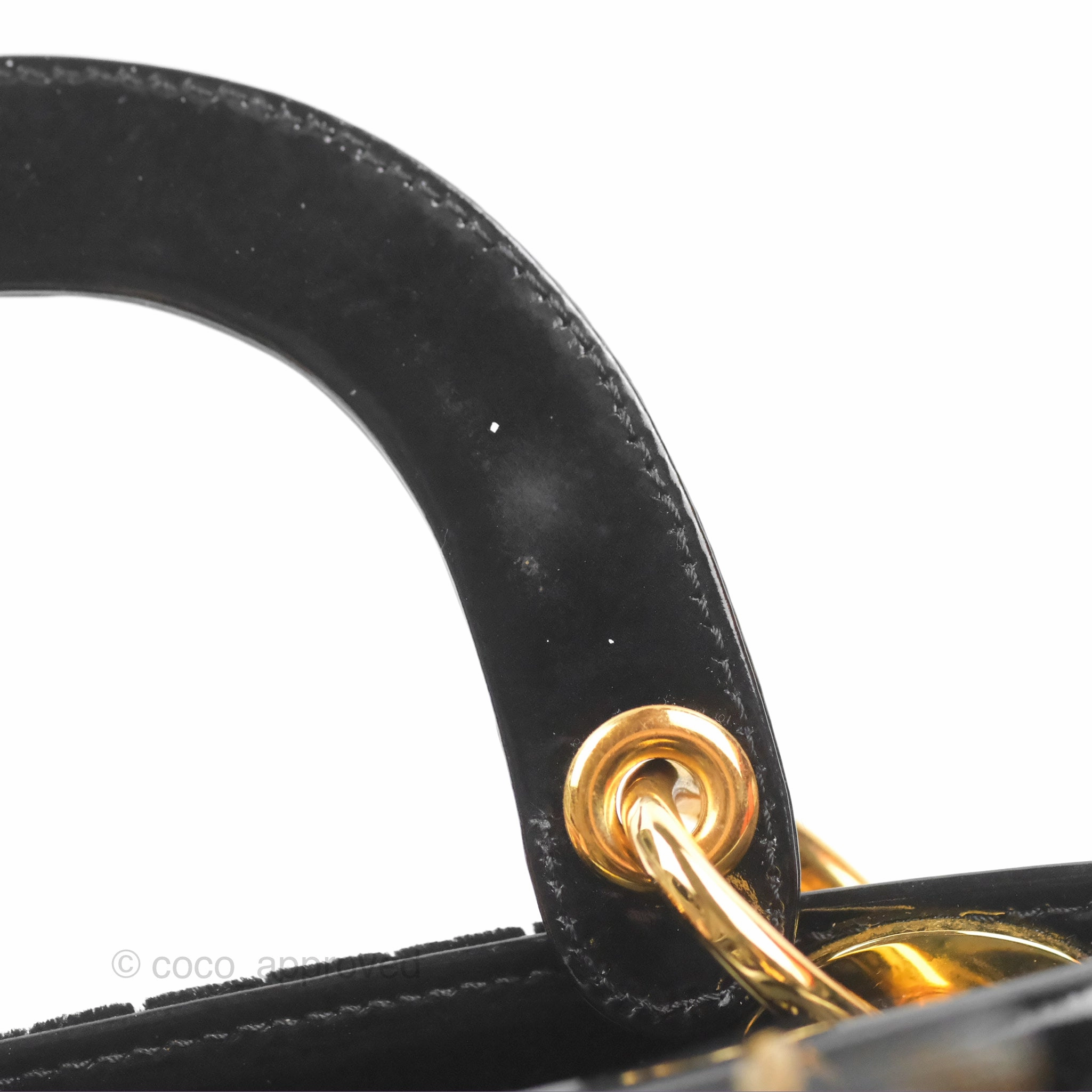 Dior Mini Lady Dior Cannage Black Suede Patent Gold Hardware