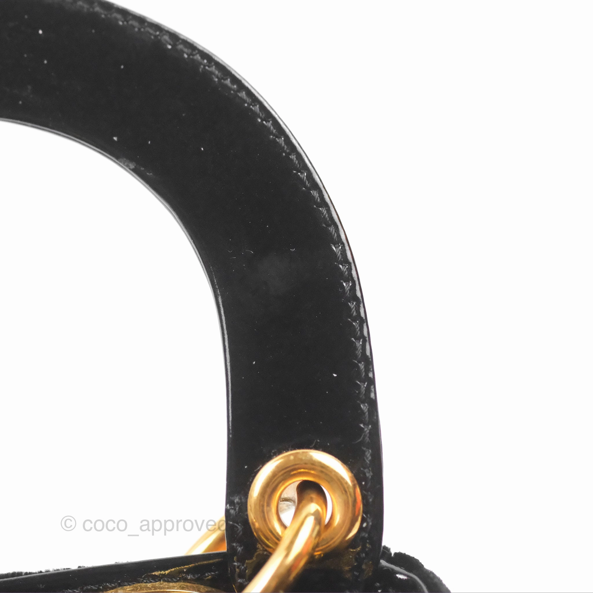 Dior Mini Lady Dior Cannage Black Suede Patent Gold Hardware