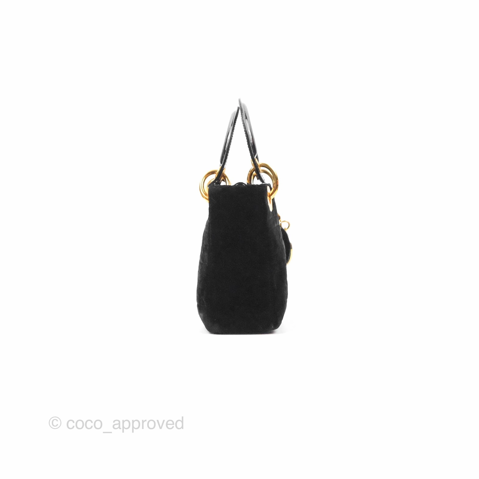Dior Mini Lady Dior Cannage Black Suede Patent Gold Hardware