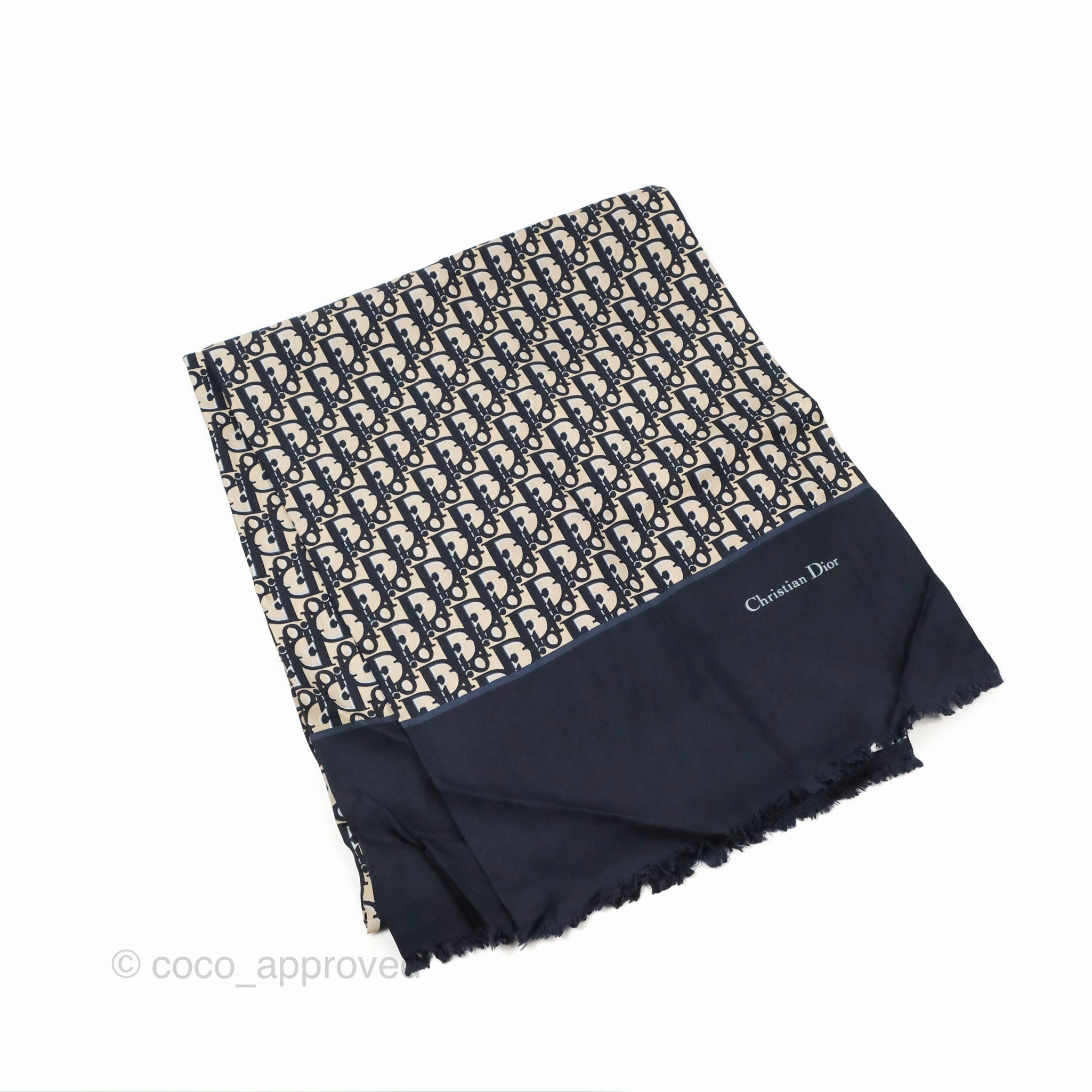 Dior Oblique Stole Navy Blue Silk Twill