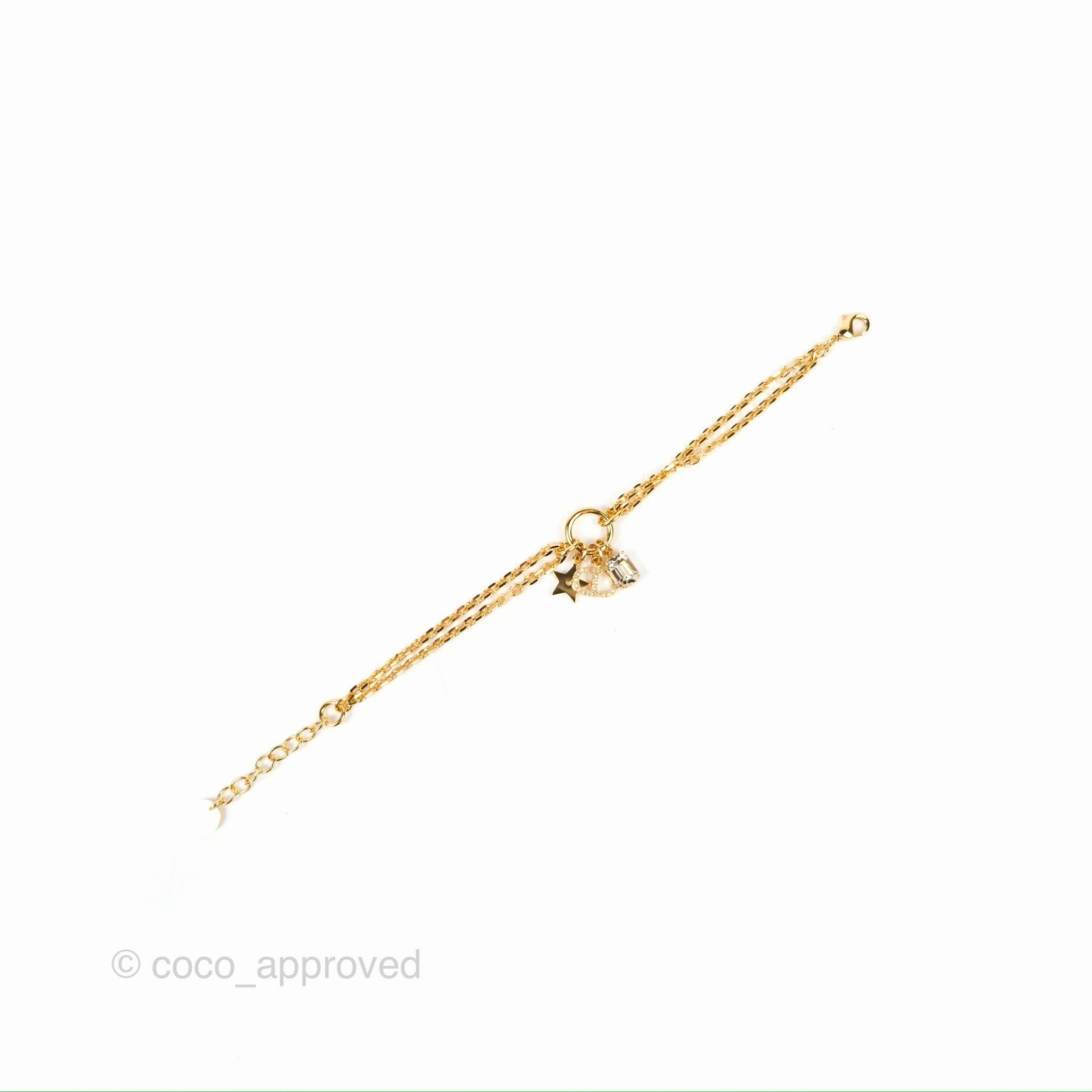 Dior Petit Star Crystal CD Charm Bracelet Gold Tone