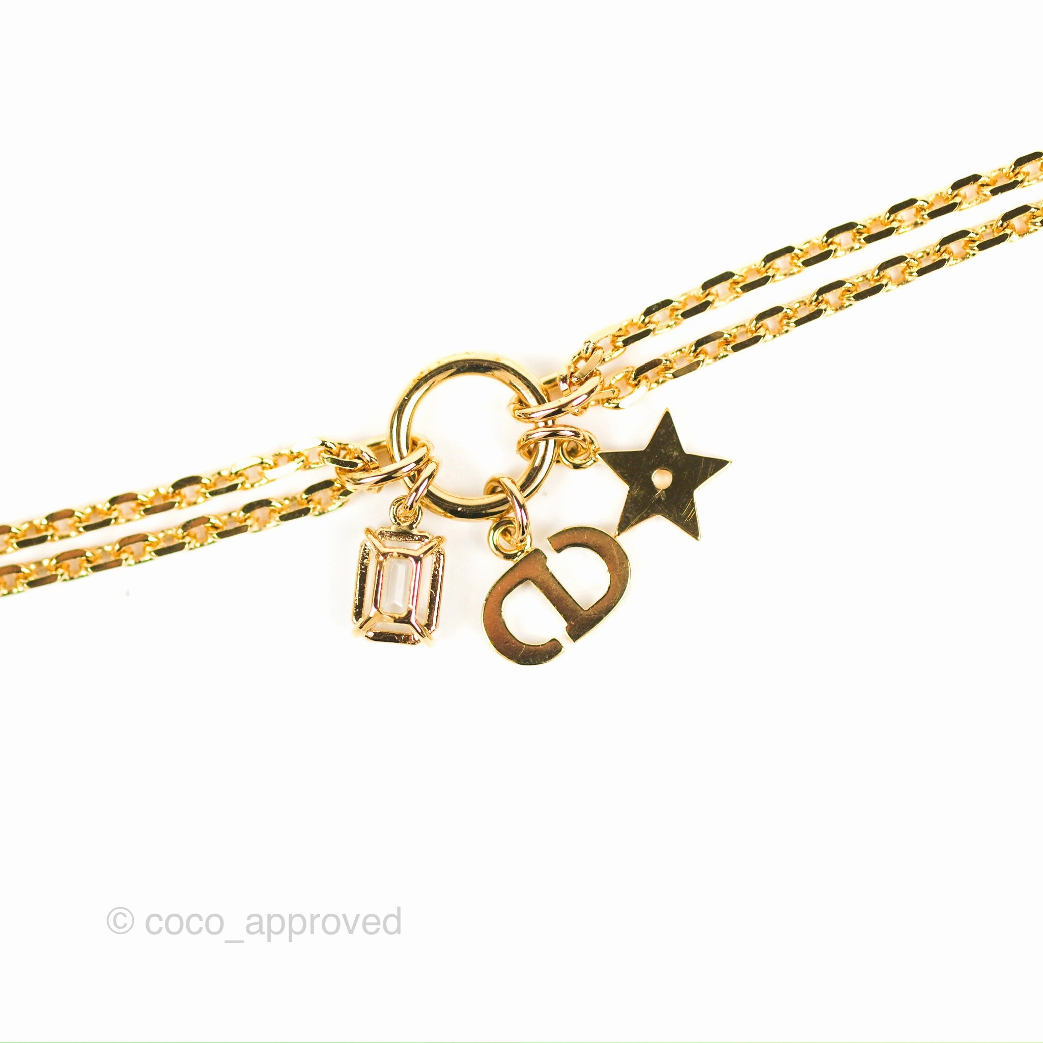 Dior Petit Star Crystal CD Charm Bracelet Gold Tone