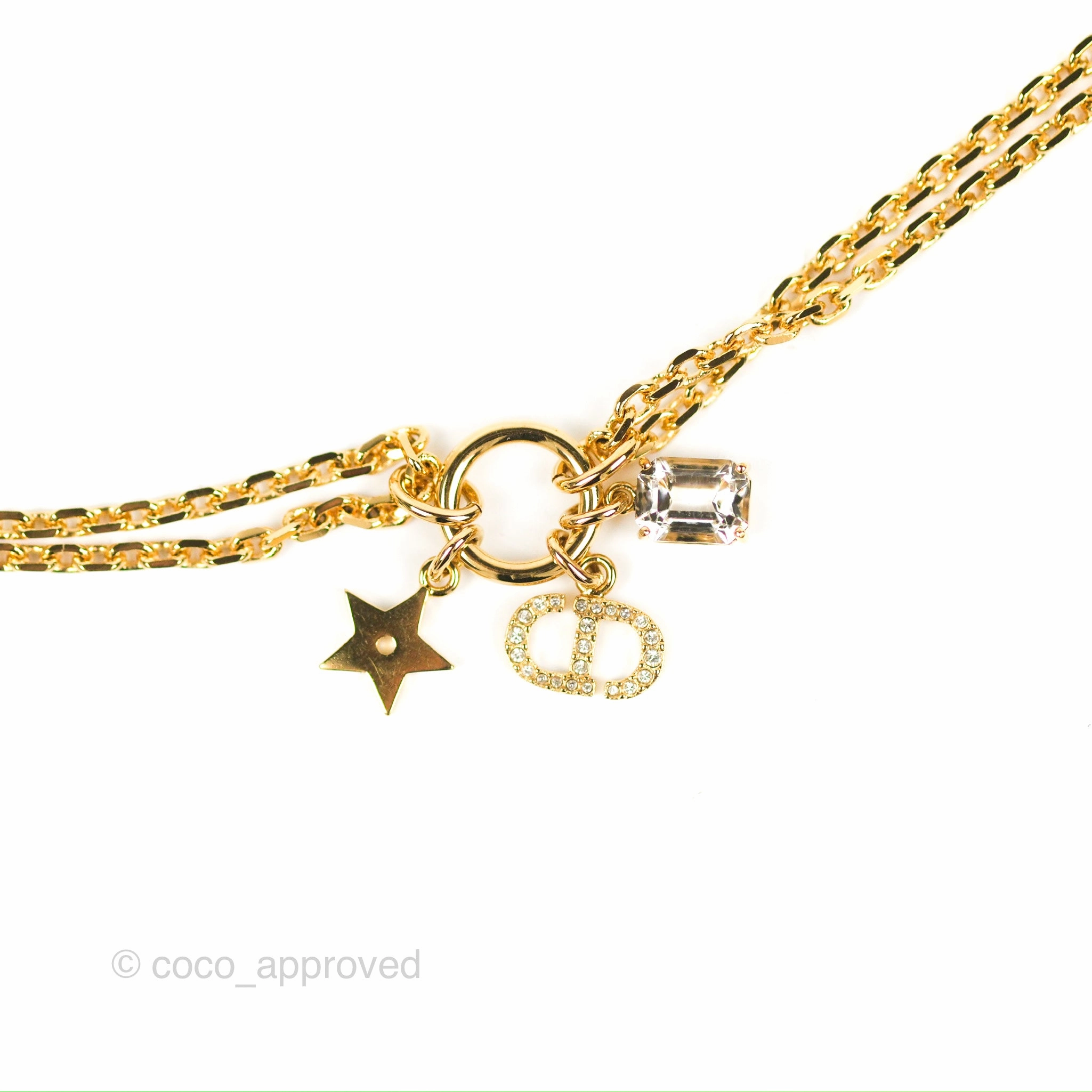 Dior Petit Star Crystal CD Charm Bracelet Gold Tone