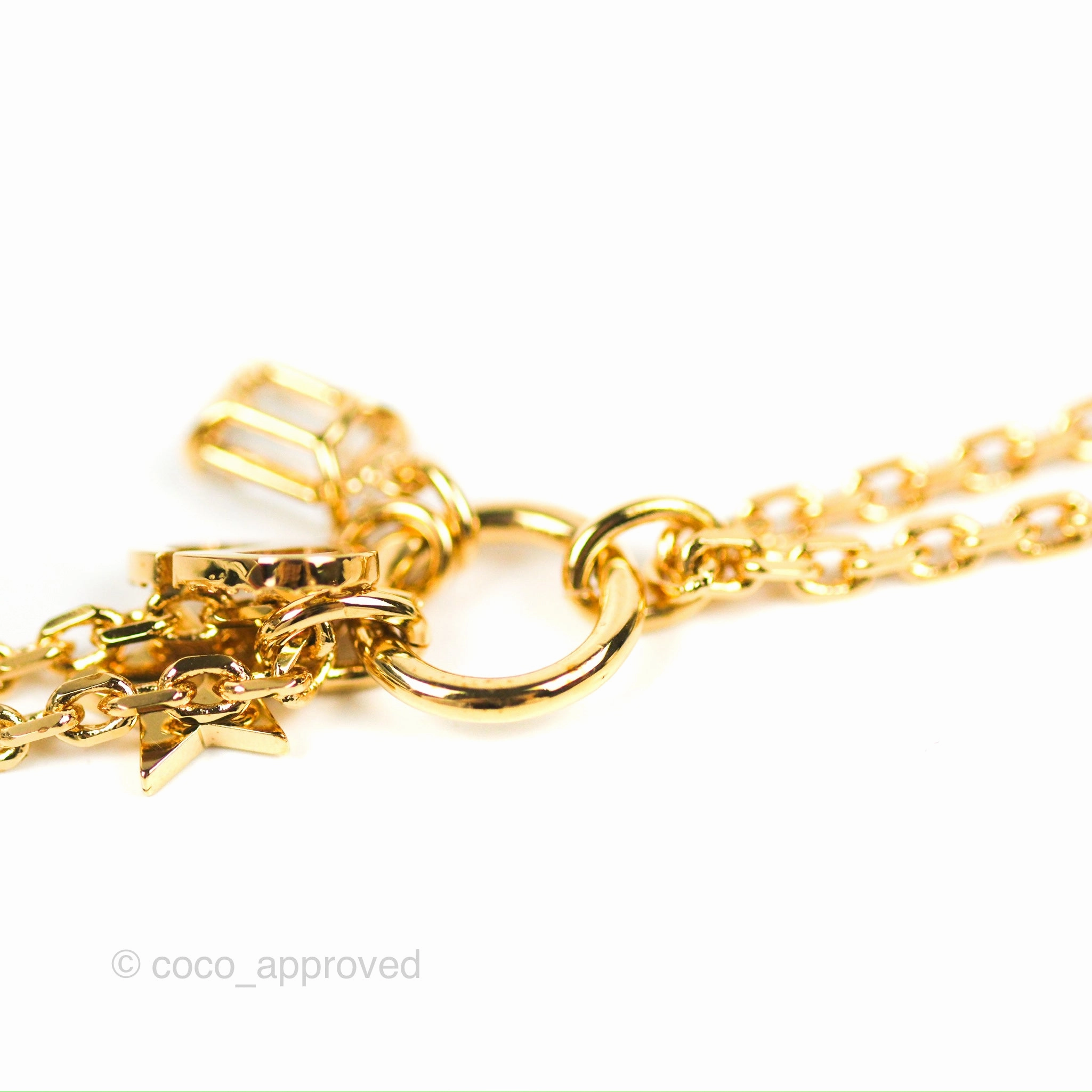 Dior Petit Star Crystal CD Charm Bracelet Gold Tone
